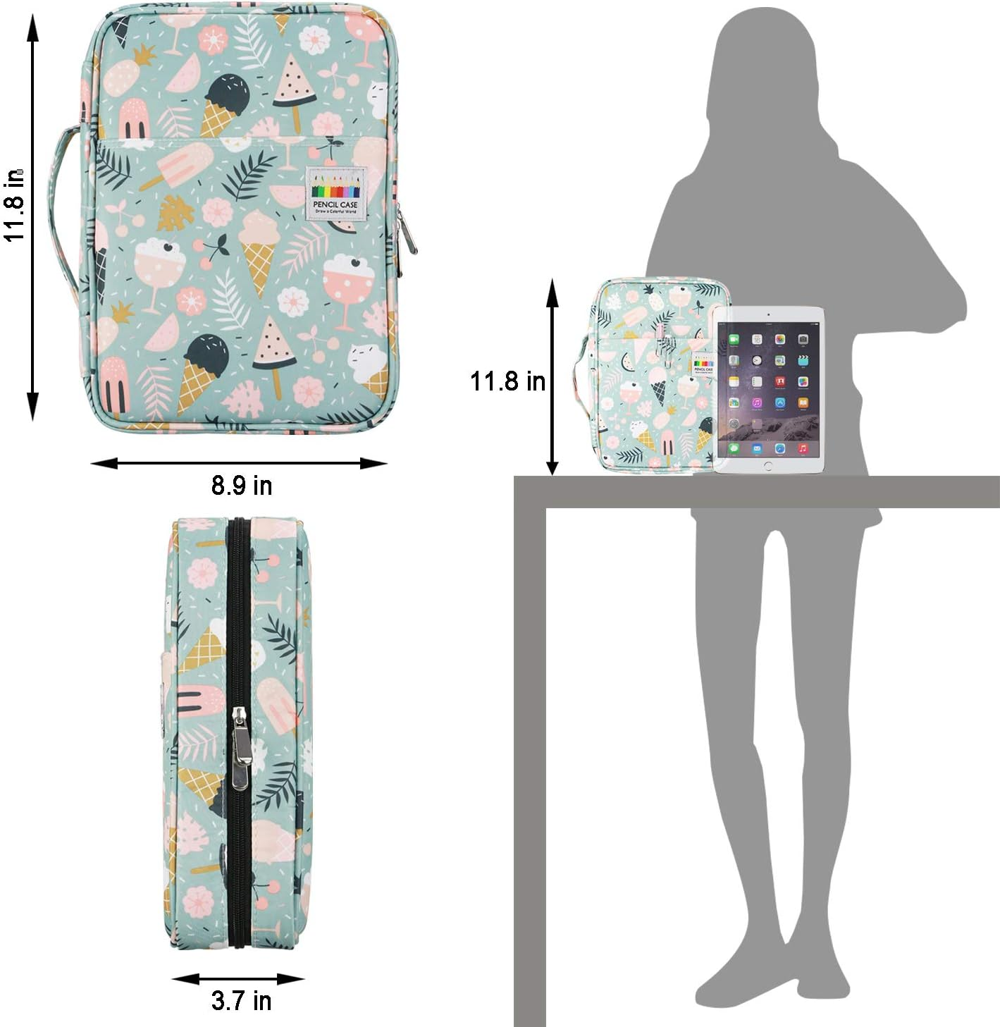 YOUSHARES Colored Pencil Case 220 Slots Pen Case Organizer with Handy Wrap & Zipper, Multilayer Holder for Prismacolor Colored Pencils & Gel Pen (Ice-Cream) image number 4