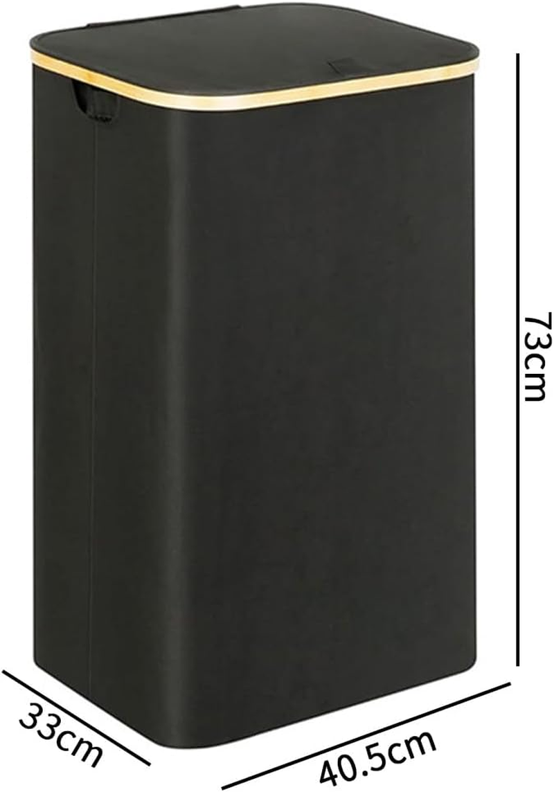 TOMVAES Laundry Hamper with Lid,Divided Folding Bamboo & Oxford Cloth Laundry Hamper,Modern Collapsible Hamper,Waterproof Liner, Great for Adults, Bathroom, Living Room image number 4