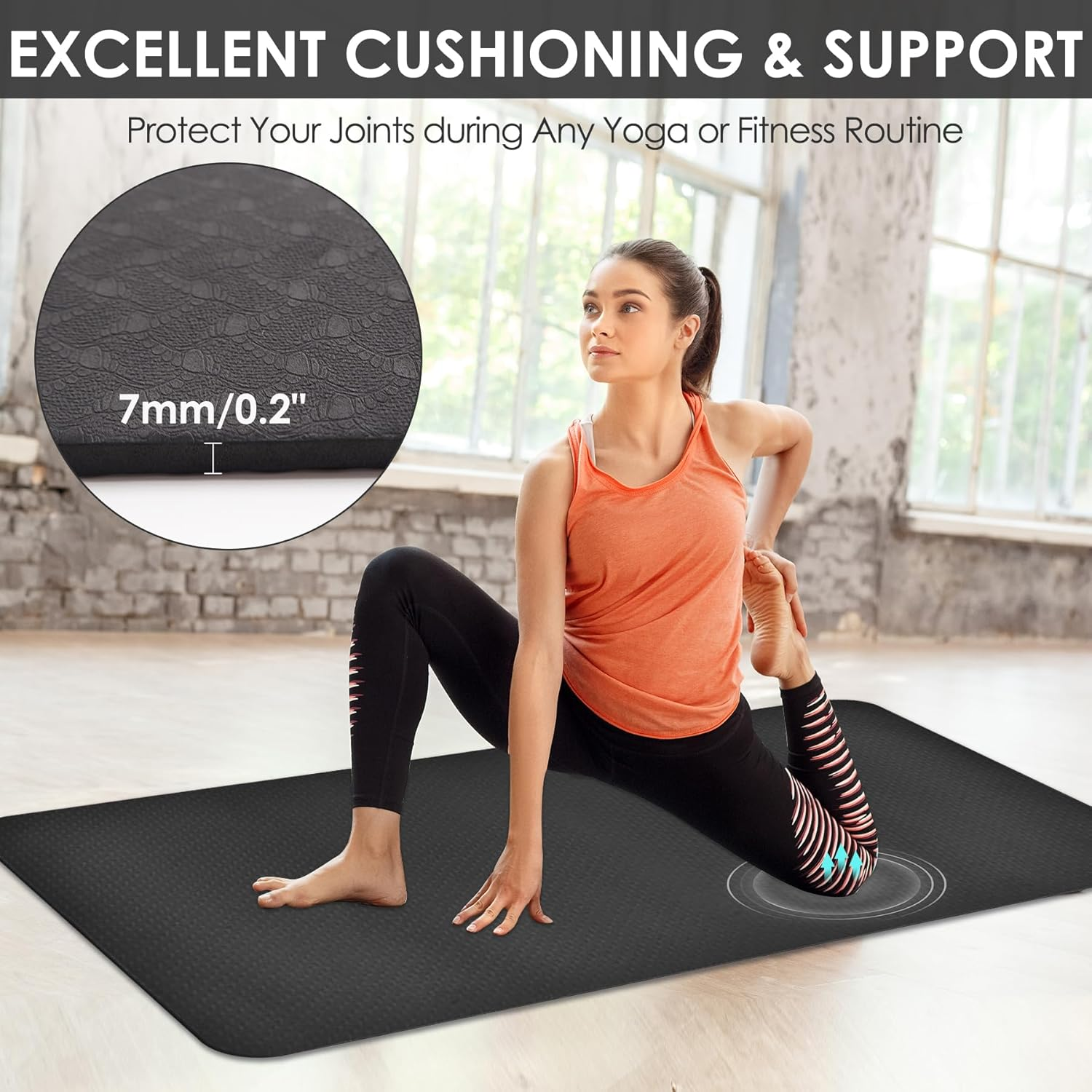 Non-Slip TPE Yoga Mat for Women & Men, 72"X24" Extra-Long Anti-Tear Pilates Mats for Hot Yoga, HIIT, Floor Workouts, 8Mm Thick Lightweight Fitness Mat Professional Exercise Mats with Dual Grip image number 5