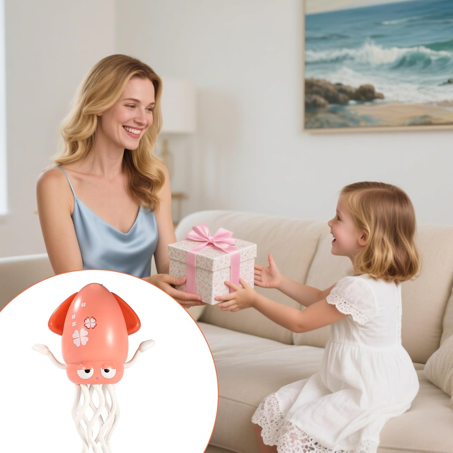 Pink Dancing Octopus Toys, 8.15X4.96X2.99In Magic Electric Dancing Octopus Toy with Fishing Rod Magic Dance Music Squid Fun Desktop Toys for Kids & Adults image number 1