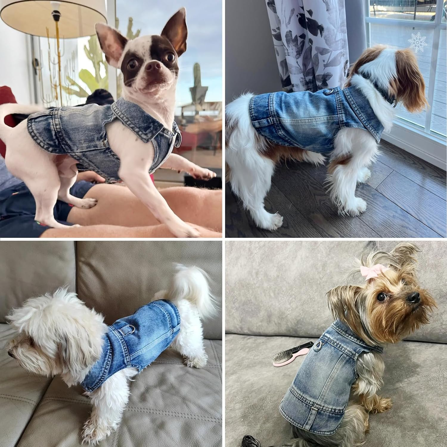 Puppy Clothes for Small Dogs Boy,Classic Western Denim Dog Coat,Dog Jeans Jacket with Leash D-Ring,Pet Cat Costumes,Cooling Harness Vest for Walking (Blue, X-Small) image number 2