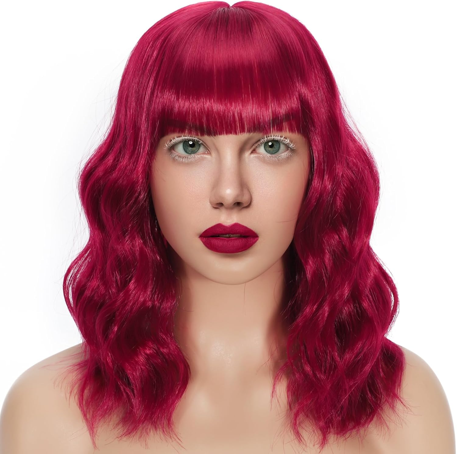 Wavy Wig with Bangs Short Curly Bob Wig for Women Highlight Style Synthetic Heat Resistant Bob Wigs for Daily Party Use (Ombre Dark Brown-Blonde, 14 Inch Bob)