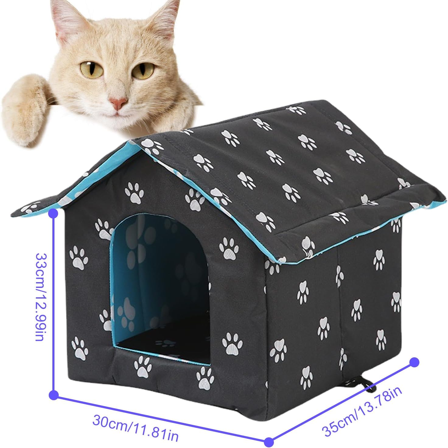 HOMURY Cat House for Outdoor Winterproof: Foldable Cat House, Washable, Weatherproof, Waterproof and Warm, Outdoor Pet House, Oxford Pet House for Stray Pets, for Small Dogs, Cats image number 2