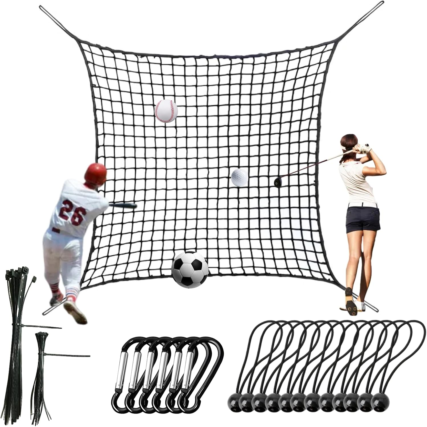 Golf Practice Net - 3M*3M Heavy Duty Sports Net Barrier for Golf, Baseball, Basketball, Soccer and Hockey - High Impact Nylon Netting for Backyard, Garage, Indoor/Outdoor Use (10 * 10FT) image number 6