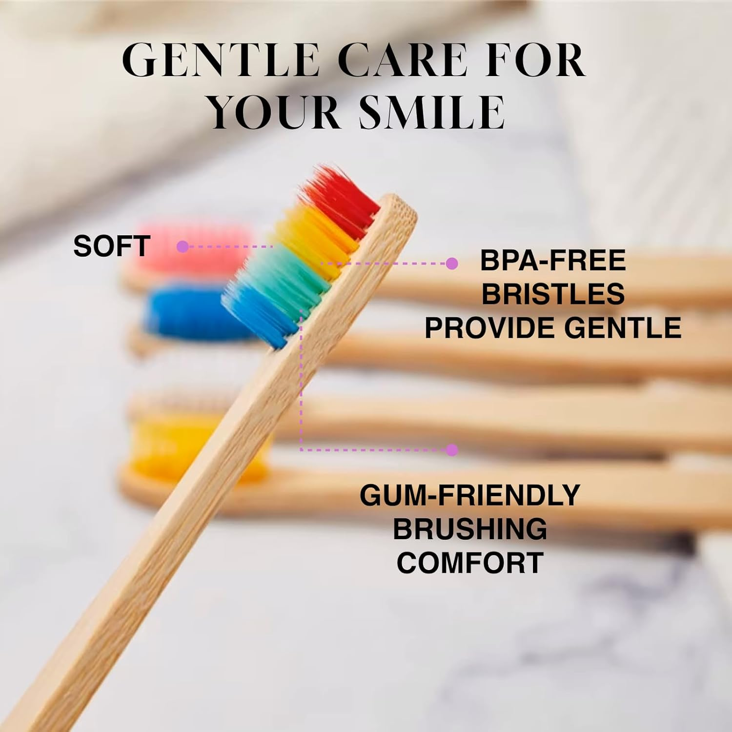 10 Pcs Soft Bristles Bamboo Toothbrush Set, Biodegradable Natural Charcoal Toothbrushes with Eco-Friendly Color Bristles, Perfect for Kids and Sensitive Teeth, Sustainable Oral Care Solution