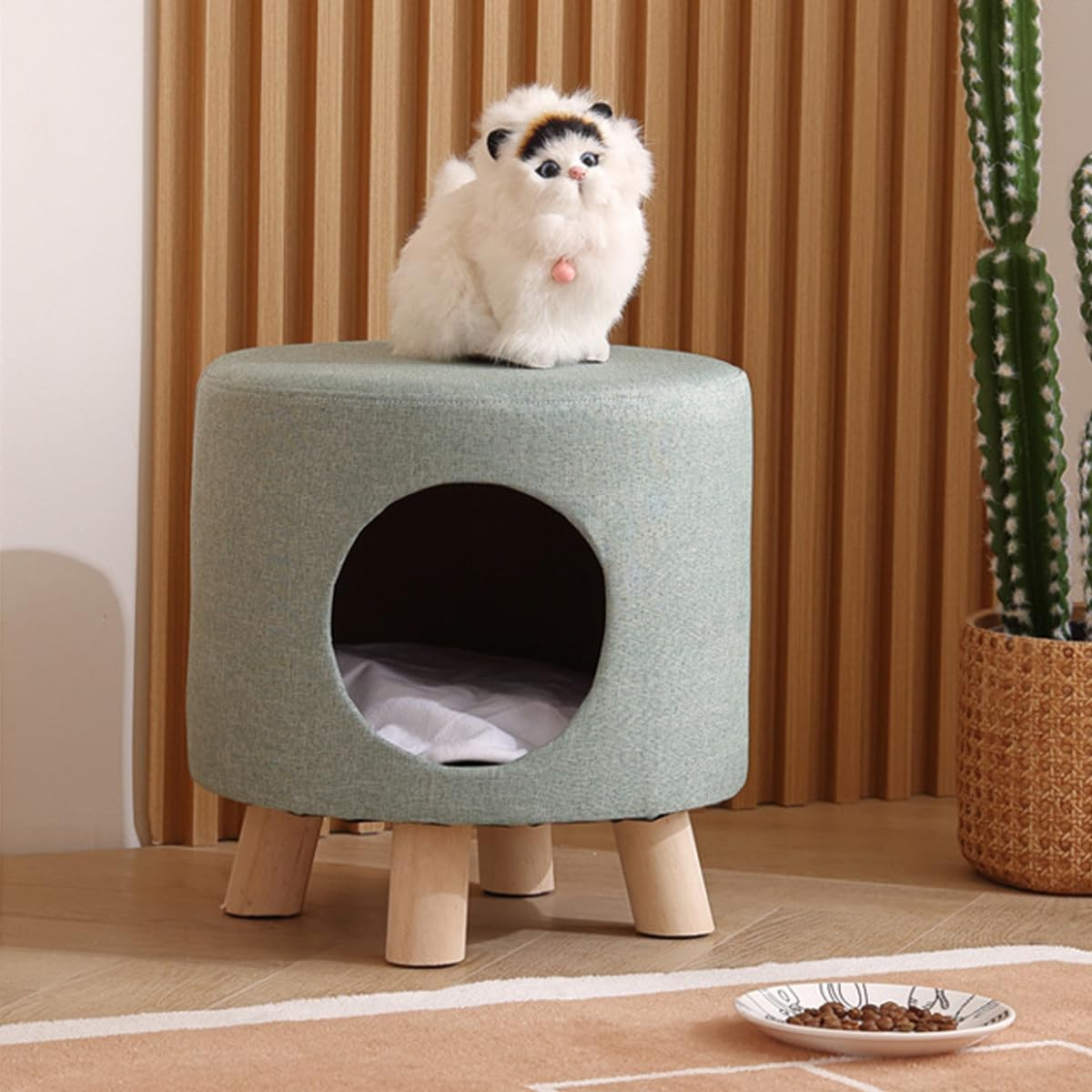 AIMALL Multi-Functional Wooden Cat Nest Stool with Soft Cushion and Three Colours (13.4 X 13.8 Inches) image number 1