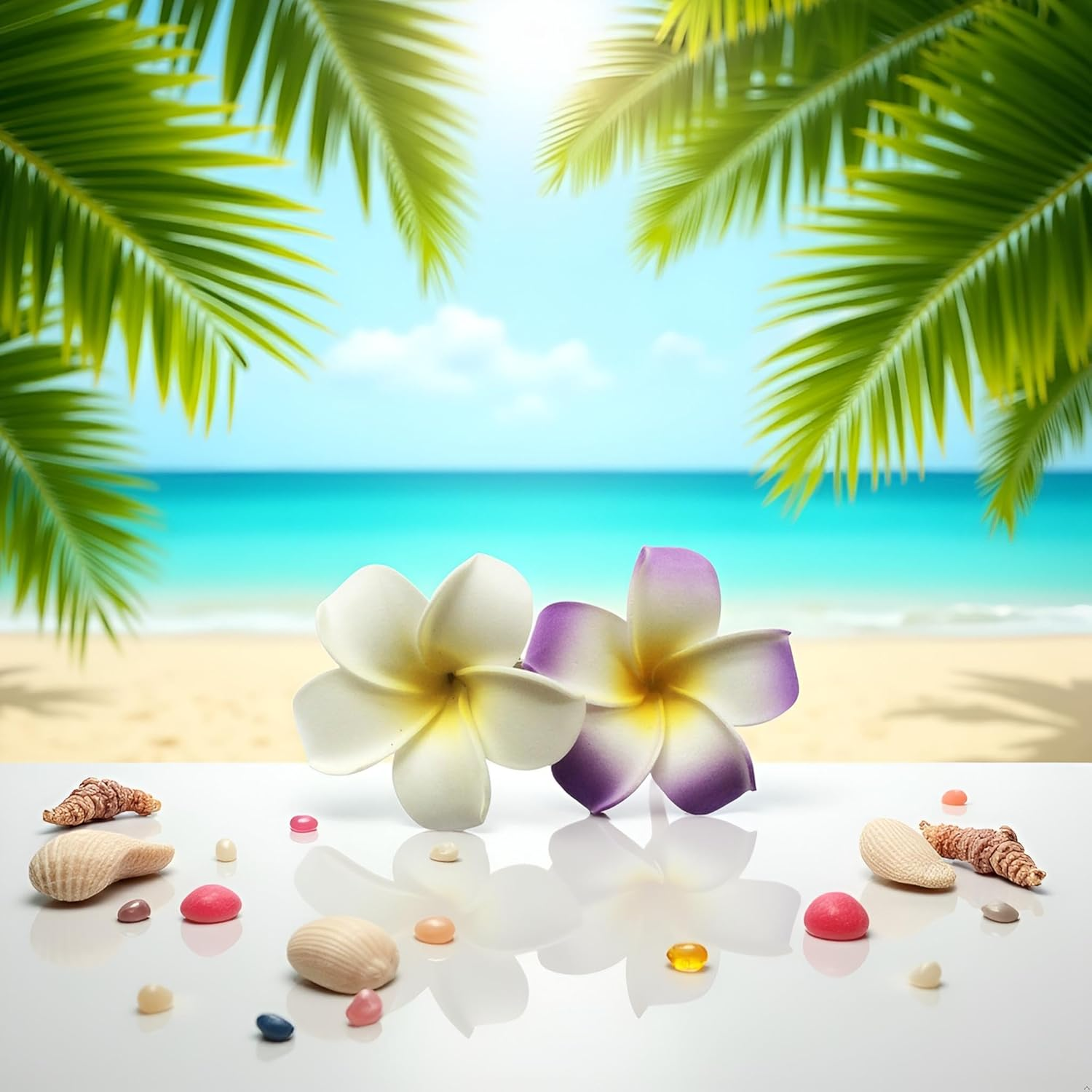 Hawaiian Frangipani Plumeria Foam Head Flower Party Beach Hair Accessories Pack of 2 (White+Purple) image number 5