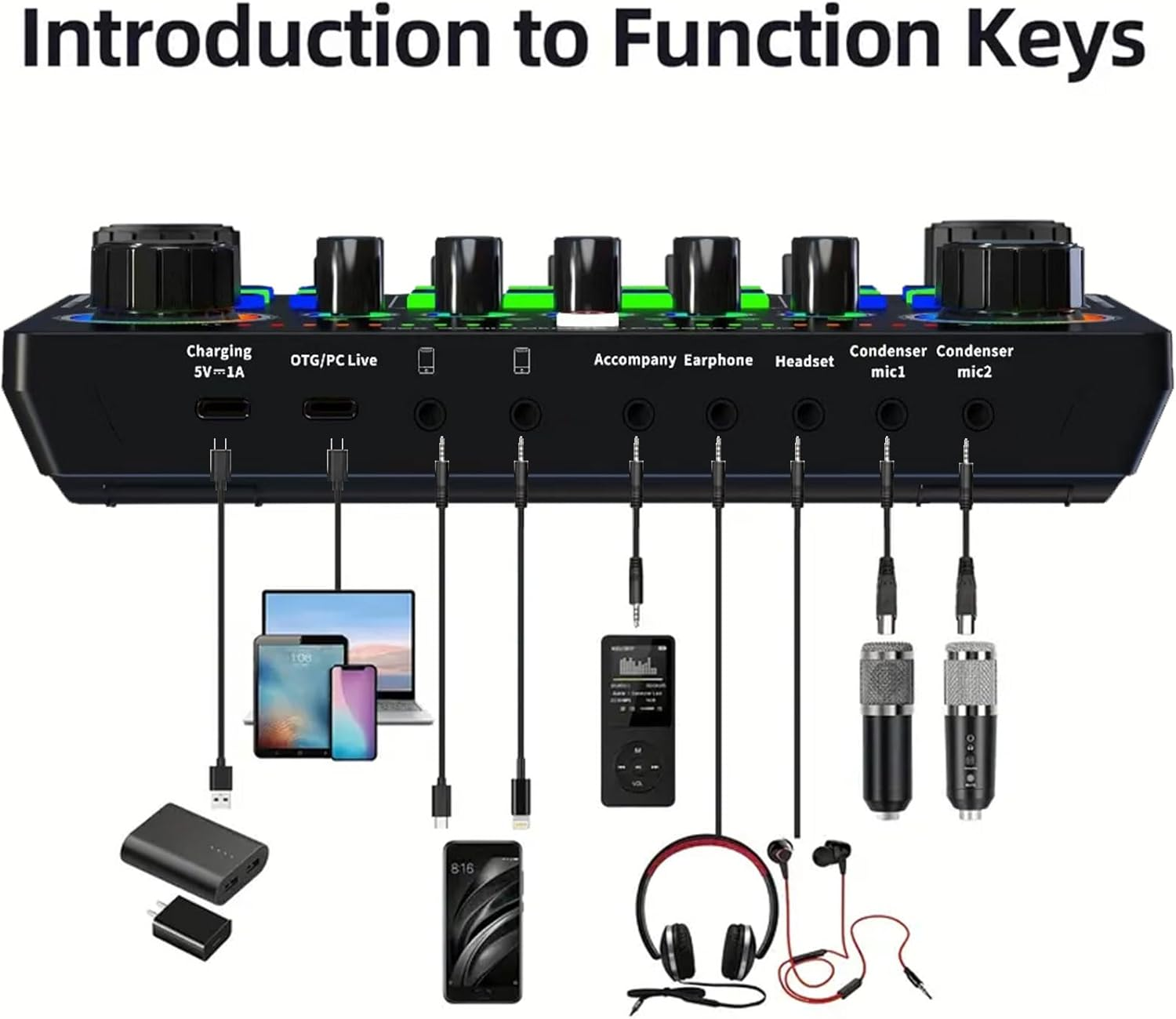 Annuoyi Professional Audio Mixer,Sound Card Mixer,X50 Portable Audio Mixer with DJ Mixer Effects and Voice Changer for Singing/Pc Video Chat/Live Streaming/Broadcast/Karaoke image number 1
