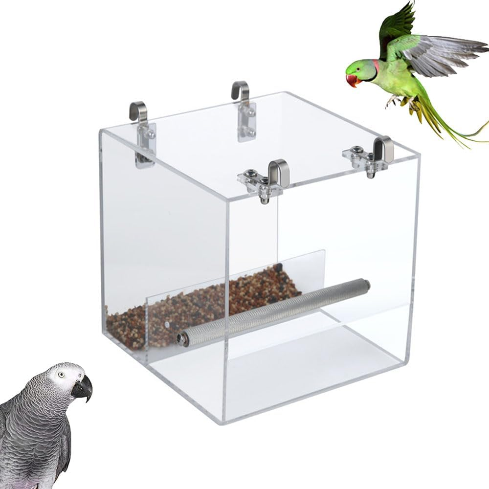 Esforzarse No Mess Bird Feeder for Cage, 16 X16 X 16 Cm Bird Cage Feeder, No Spill Automatic Bird Feeder, Automatic Acrylic Bird Feeder Seed Catcher Tray Cage with Stainless Steel Hooks image number 3