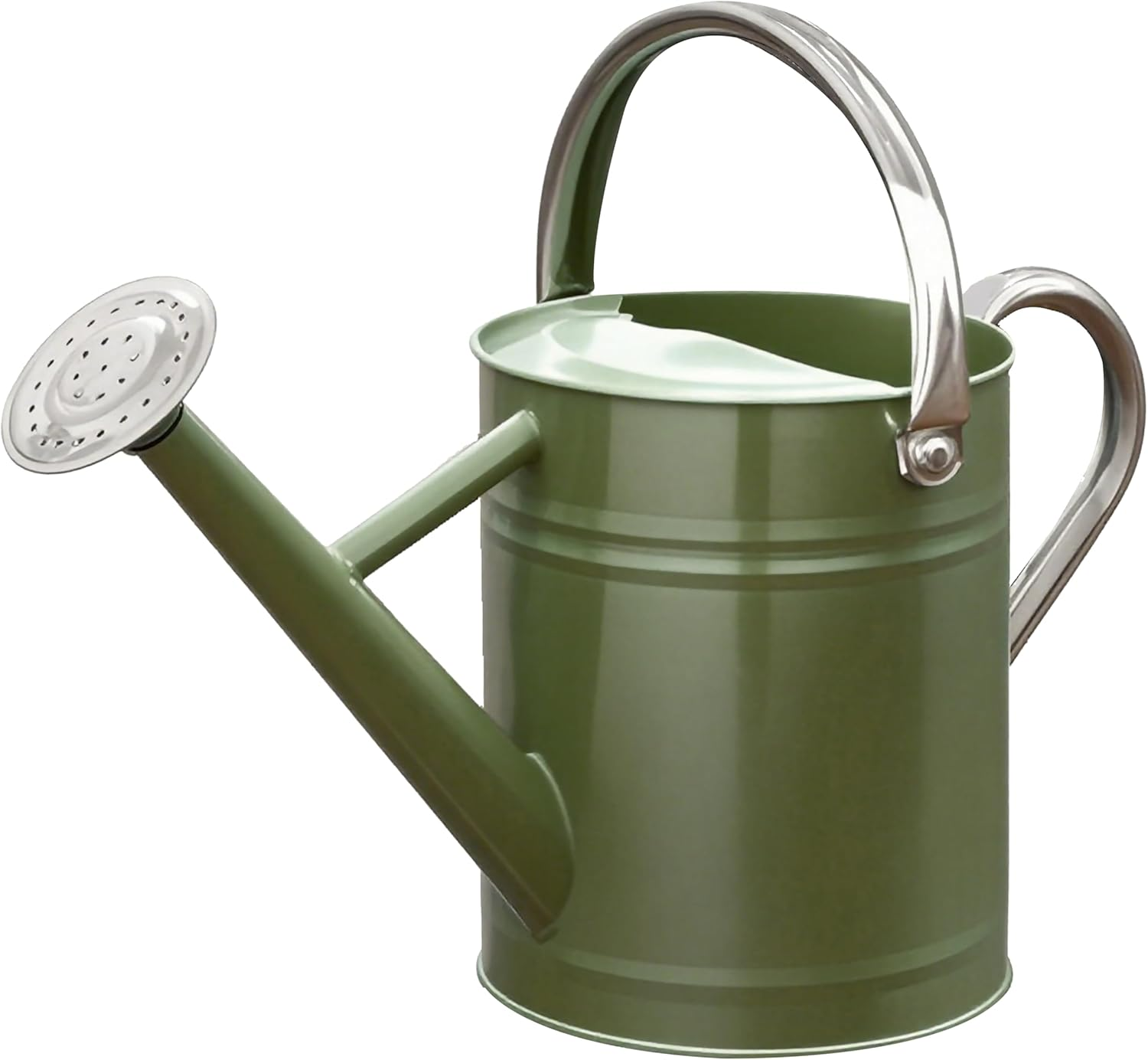 Sliver Galvanized Steel Watering Can with Copper Accents,Removable Rosette-Diffuser,One-Gallon