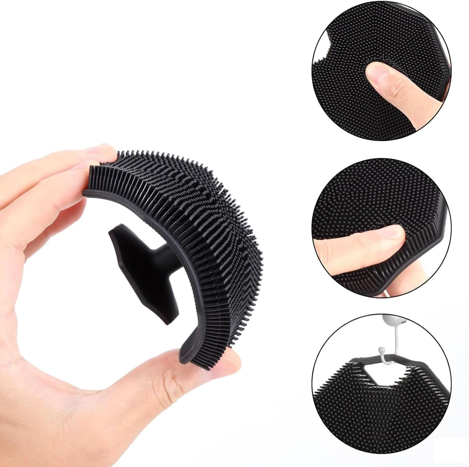 Shengsenfu 3 in 1 Silicone Body Brush Set, Long Handle Cleansing Skin Brush and Bath Body Scrubber with Double-Ended Hook, Double Sided Shower Brush, Upgraded Built-In Nylon Long Handle Body Brush image number 5