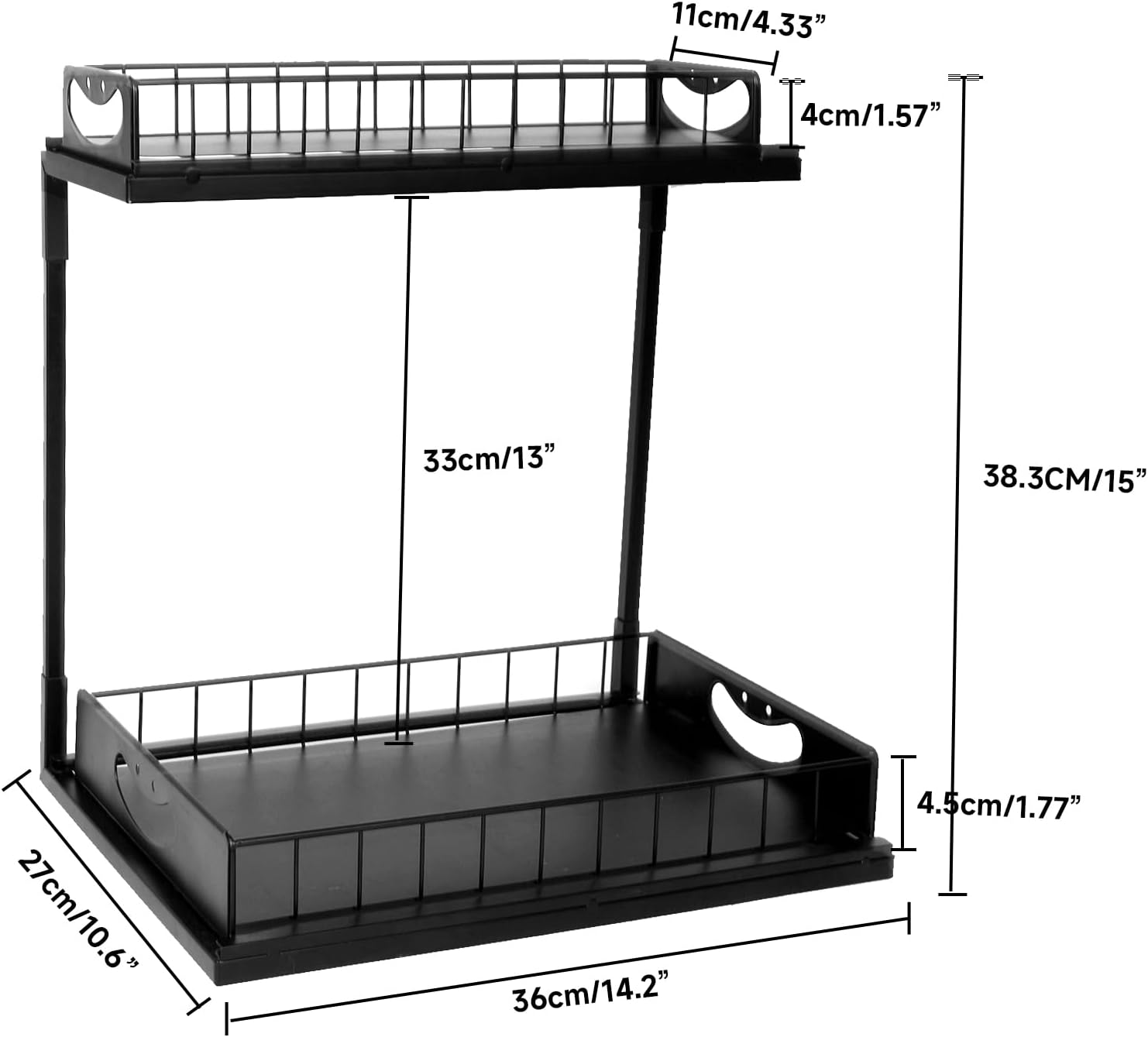 2 Tier under Sink Storage,Kitchen under Sink Organiser,Sliding Cabinet Drawer Storage,Home Kitchen Pantry Bathroom image number 1