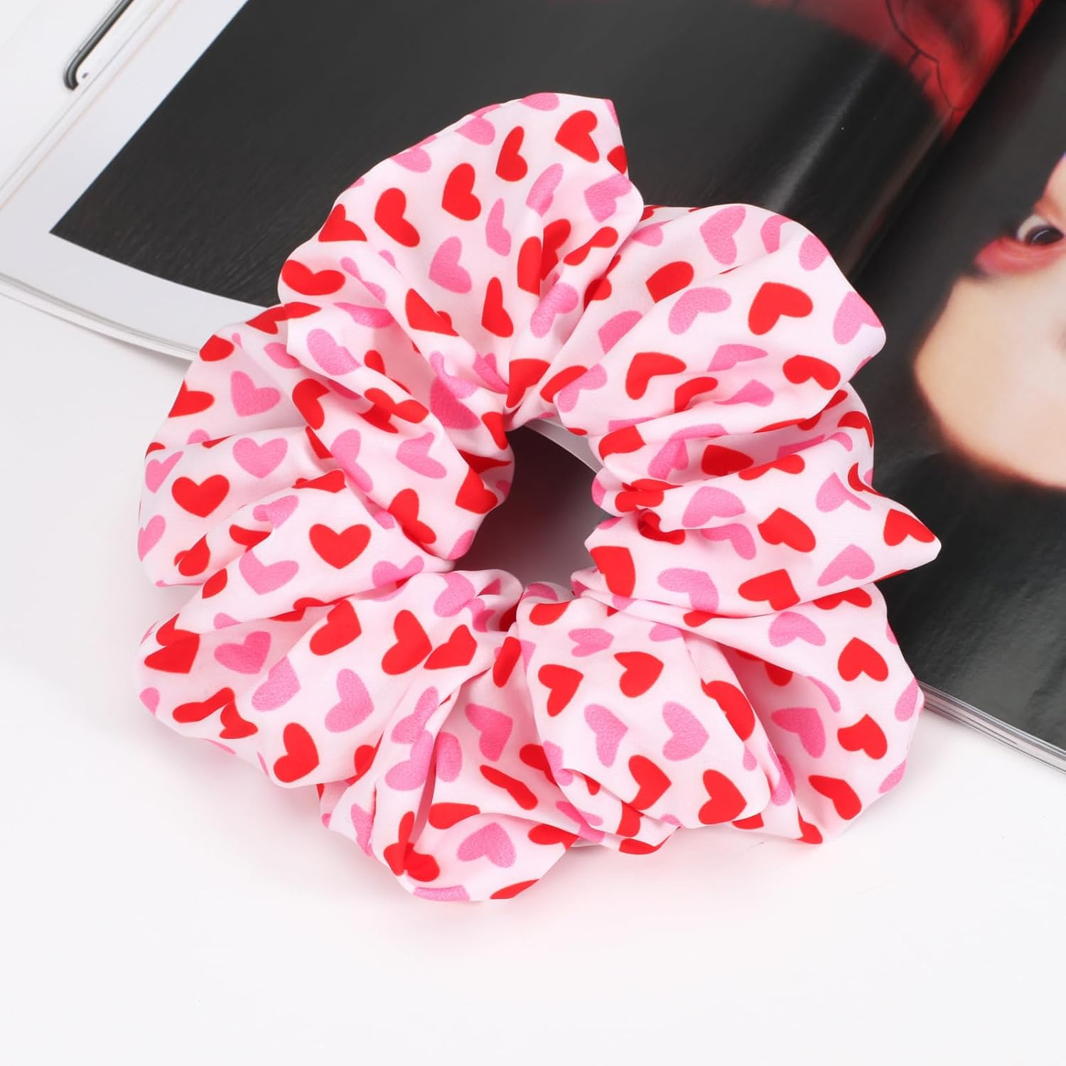 4Pcs Valentine'S Day Heart Hair Scrunchies,Valentines Hair Ties Heart Scrunchies Elastics, Love Red Lips Pink Check Cupid Soft Elastic Bands,Ponytail Holder Accessories image number 4