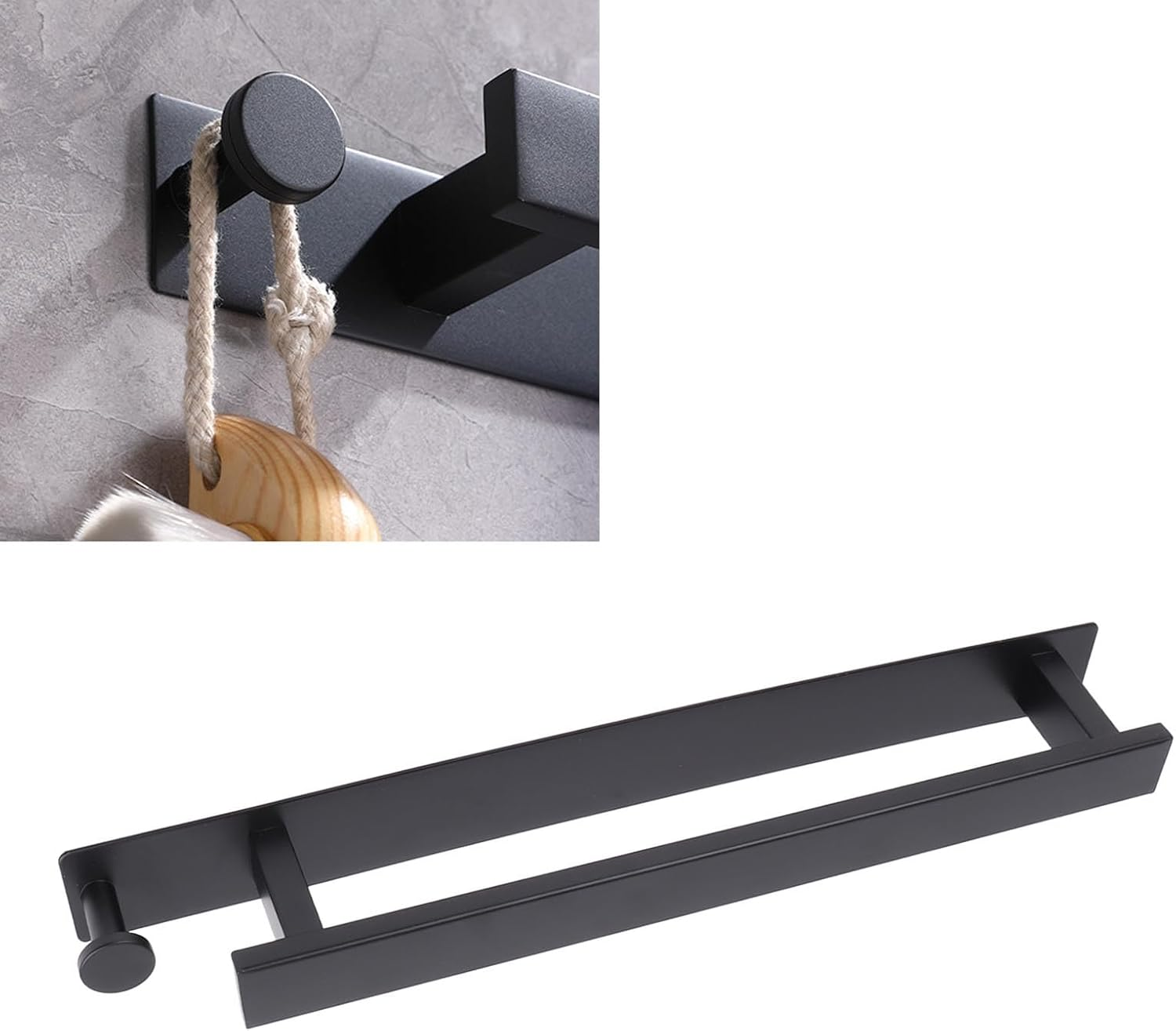 304 Stainlsteel Vertical Towel with Hooks Wall Mounted Black Bath Towel Storage Rack Multifunctional Design 15.8X1.8X2.4Inch image number 2