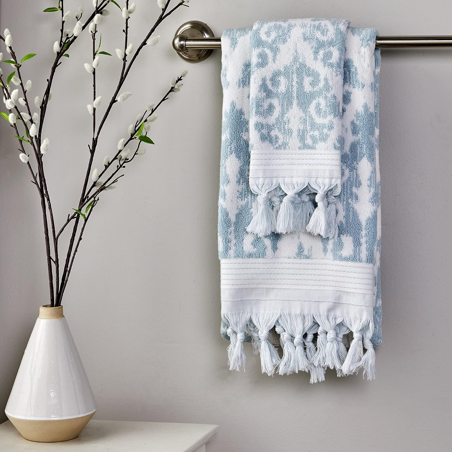 SKL Home by Saturday Knight Ltd. Mirage Fringe 100% Turkish Cotton Hand Towel Set, Aqua image number 6