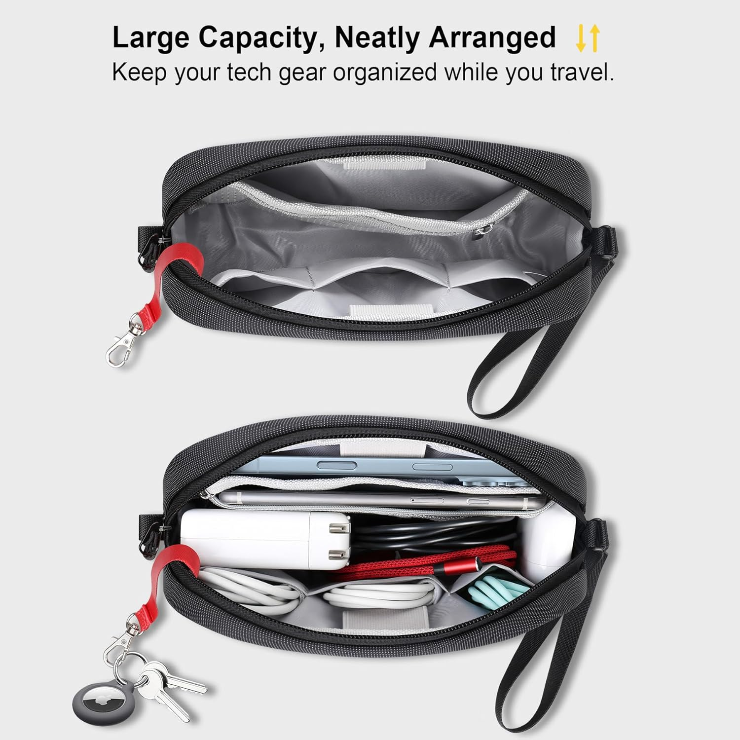 Lacdo Electronics Organizer Travel Case, Travel Bag Cable Organizer for Essentials, Water Resistant Tech Accessories Carry Storage for Cord, Phone, Cables, Airpods, USB Flash Drive, Daily Items, Black image number 6