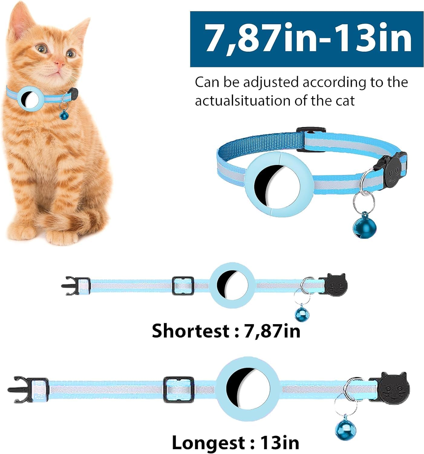 PF Doggy Safety Collar with Buckle for Apple Airtags - GPS Tracking for Kittens, Cats, Small Dogs, GPS Cat Airtag Not Included (Blue Grey) image number 5