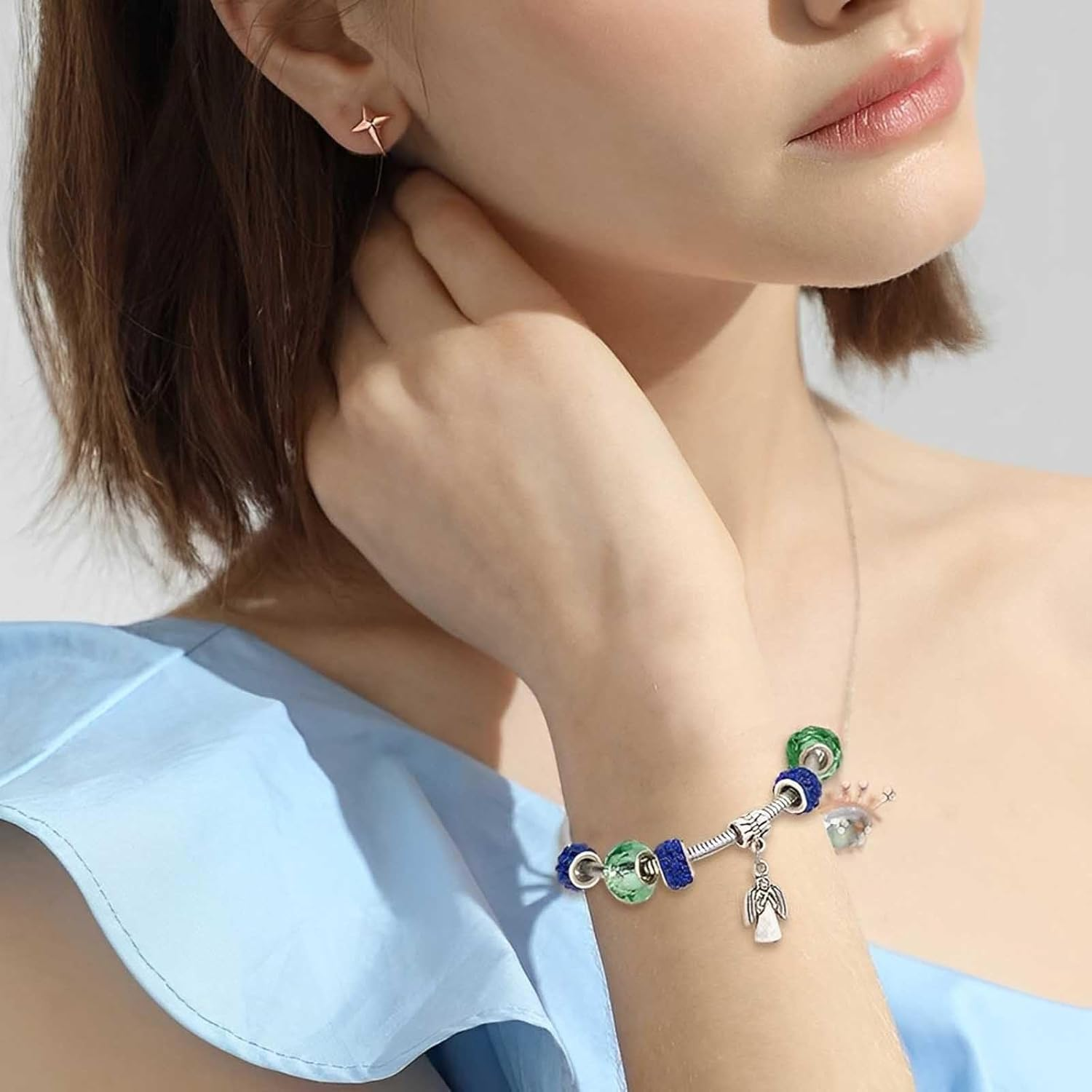 Shemboli 50 PCS Large Hole Beads Rhinestone European Beads Crystal Charm Beads Spacer Rhinestone Beads for Pens Making Bulk Beadable Pens Jewelry Making Supplies DIY Crafts Bracelet(Mix,12Mm) image number 6