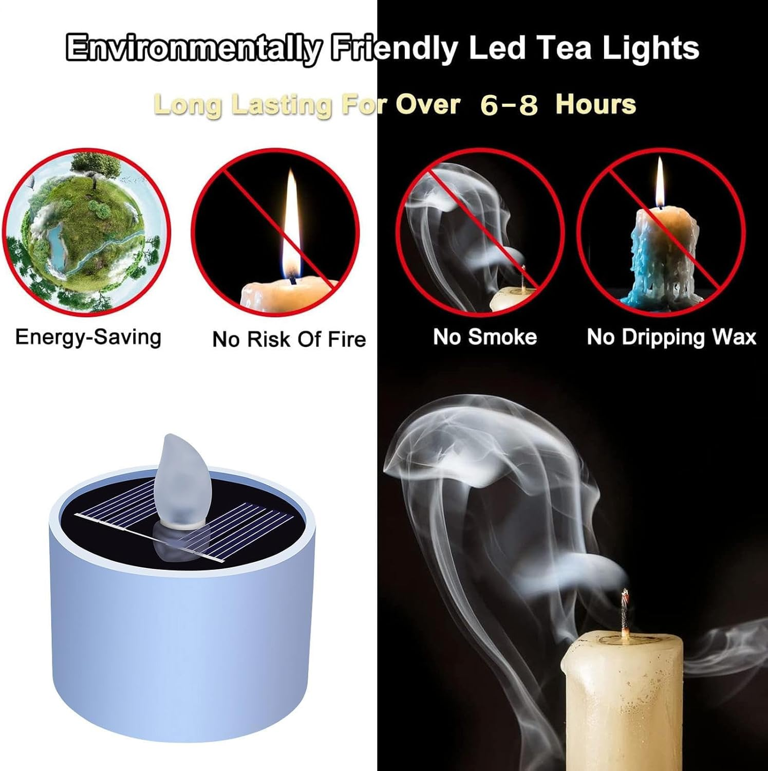 3 Pieces Led Tealight Candles, Solar Fake Candle, Battery Operated Flickering Candles, Flameless Electric Tealights, Waterproof, for Lantern Garden Camping outside Patio Home Decor image number 2