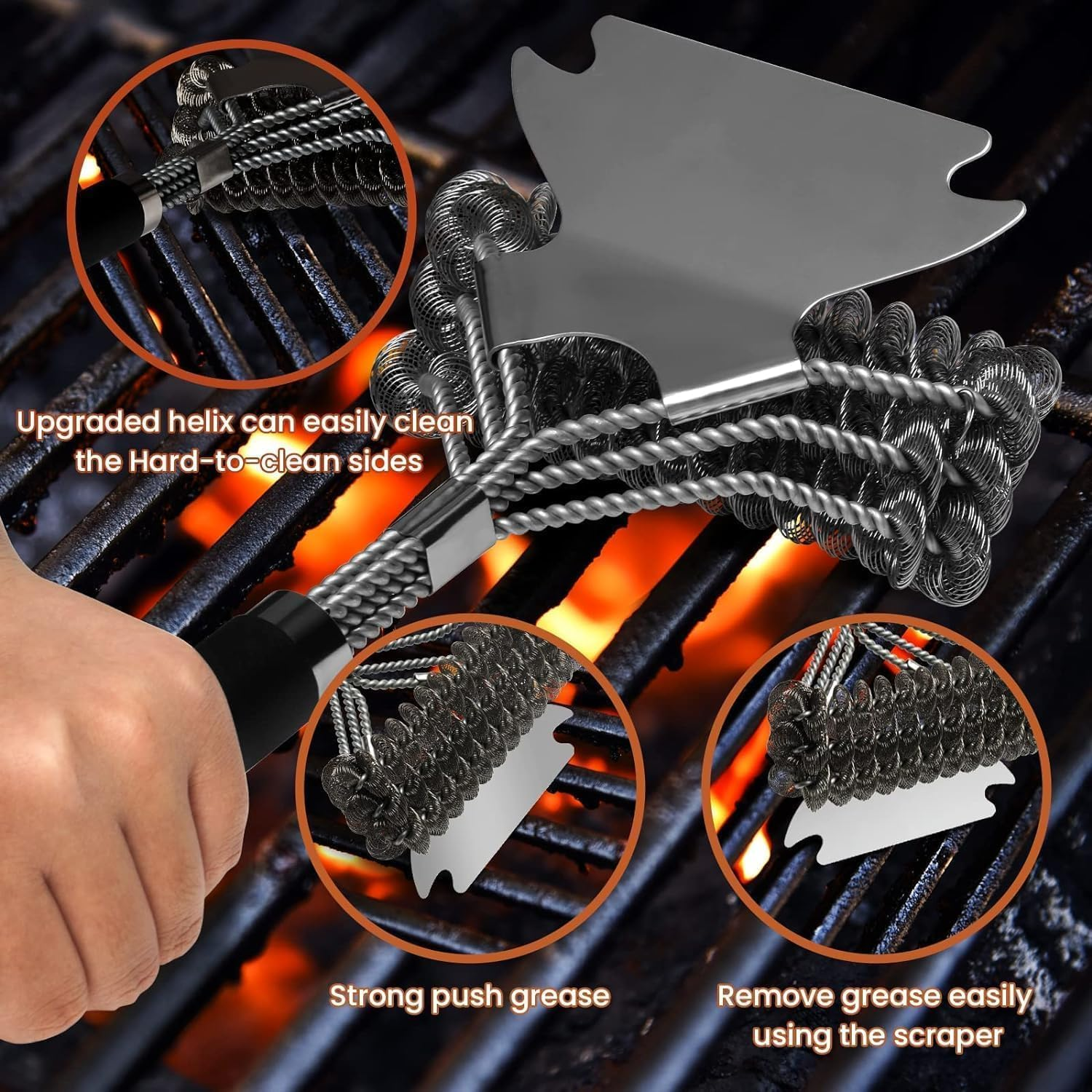 Mumoo Bear BBQ Grill Cleaning Brush, 18 Inch Long Heavy Duty 3 Rows Stainless Steel Barbecue Cleaner Brush with Scraper Accessories for BBQ Grill Tools Including Gas, Charcoal and Electric Grill image number 5