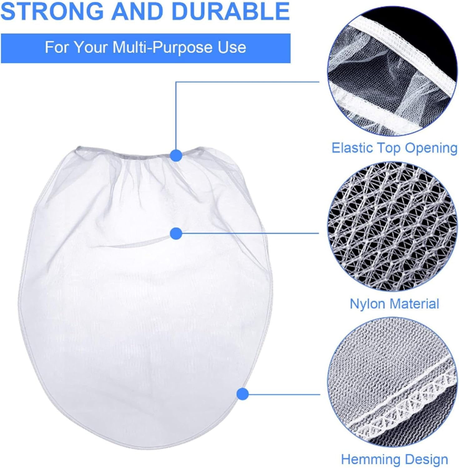 5 Pcs White Fine Mesh Paint Strainer Bags with Elastic Top - Heavy Duty Paint & Liquid Filter Bags for 5 Gallon Buckets - Ideal for Painting, Gardening & Industrial Filtration image number 2