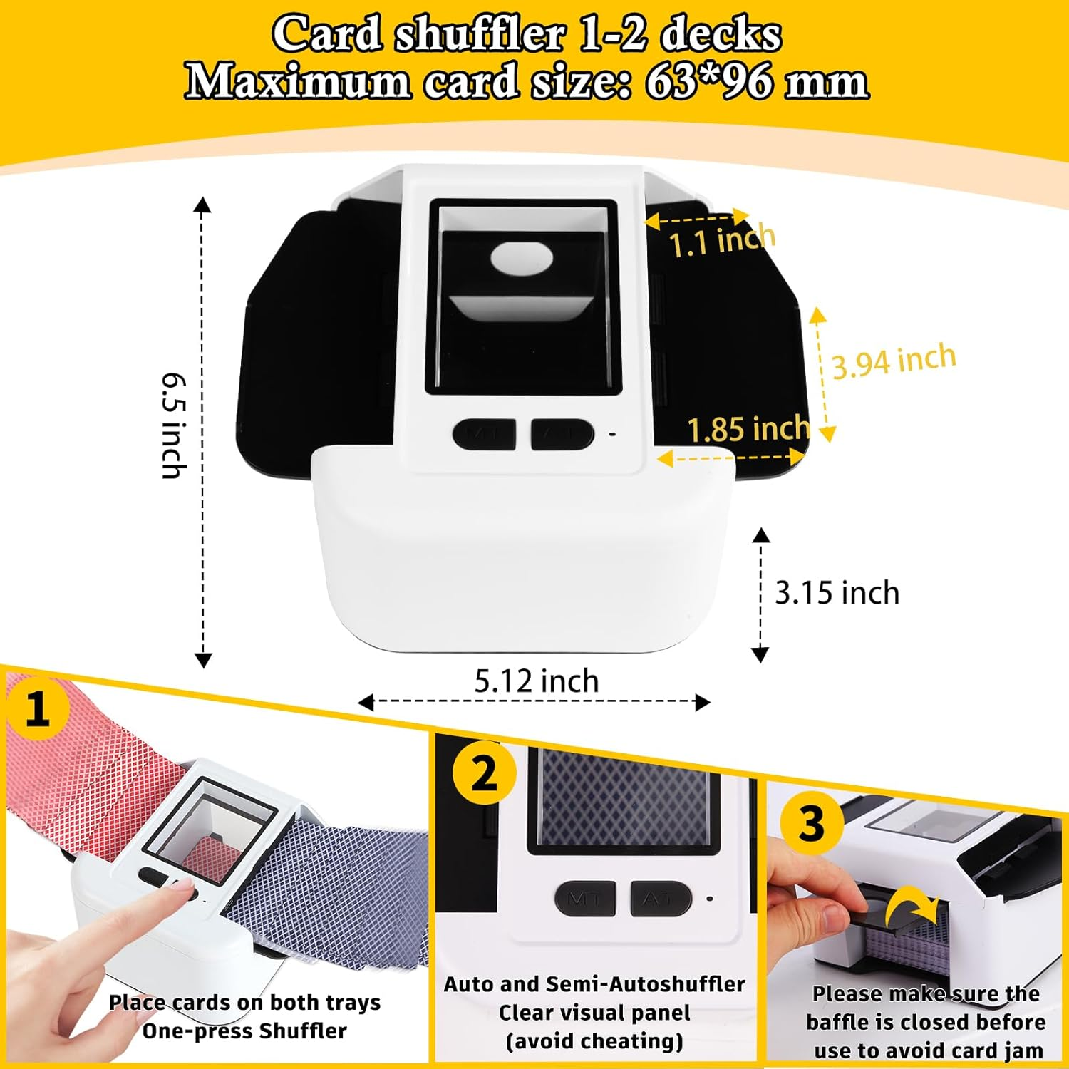 1-2 Deck Automatic Card Shufflers, 2000 Mah Rechargeable and Portable USB Charging Shuffler Machine One-Press AUTO and Manual Mode Card Shuffler for Poker UNO Blackjack Skip-Bo Etc image number 5