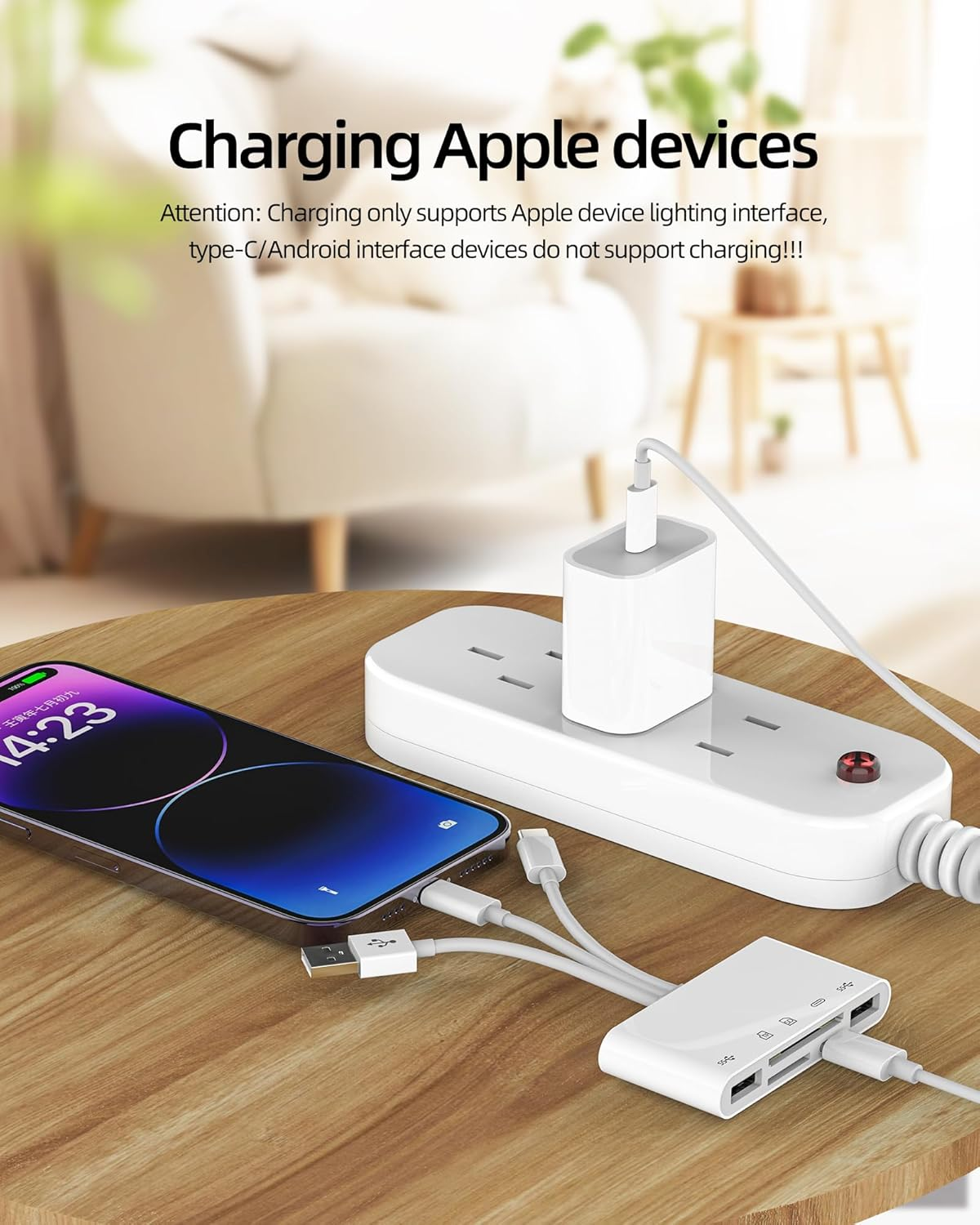 USB C Lightning USB to OTG TF SD Charger Adapter Micro Card Reader for Apple for Iphone 15 14 for Ipad Compatible for Samsung Dongle Cable Camera Memory Mouse Converter Splitter Charging Accessories - Usb-C To Usb+Sd+Tf image number 4