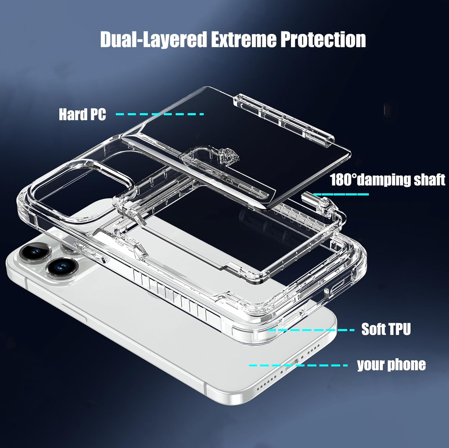For Iphone 12 Pro Max Case with Card Holder (Store 4 Cards) Clear Wallet Case Anti-Yellow Anti-Scratch Heavy Duty Protective Shockproof Hidden Card Slot Phone Case for Iphone 12 Pro Max,Clear image number 6
