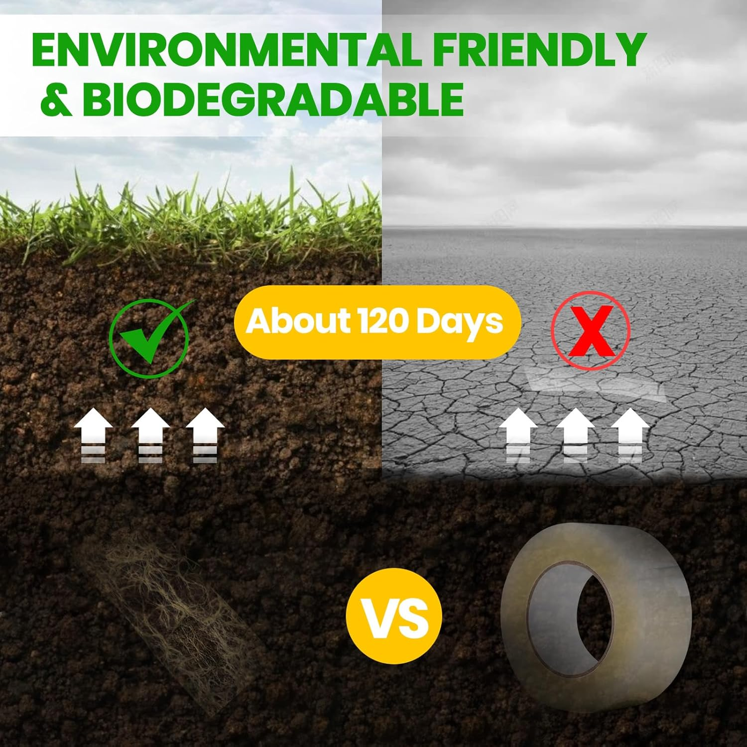 ADHES Heavy Duty Paper Packing Tape Kraft Paper Tape, Eco Friendly & Biodegradable, Writable & Uncoated Brown Packing Tape for Masking, Sealing, and Packaging Use, 50Mm X 40M, 3Rolls image number 3