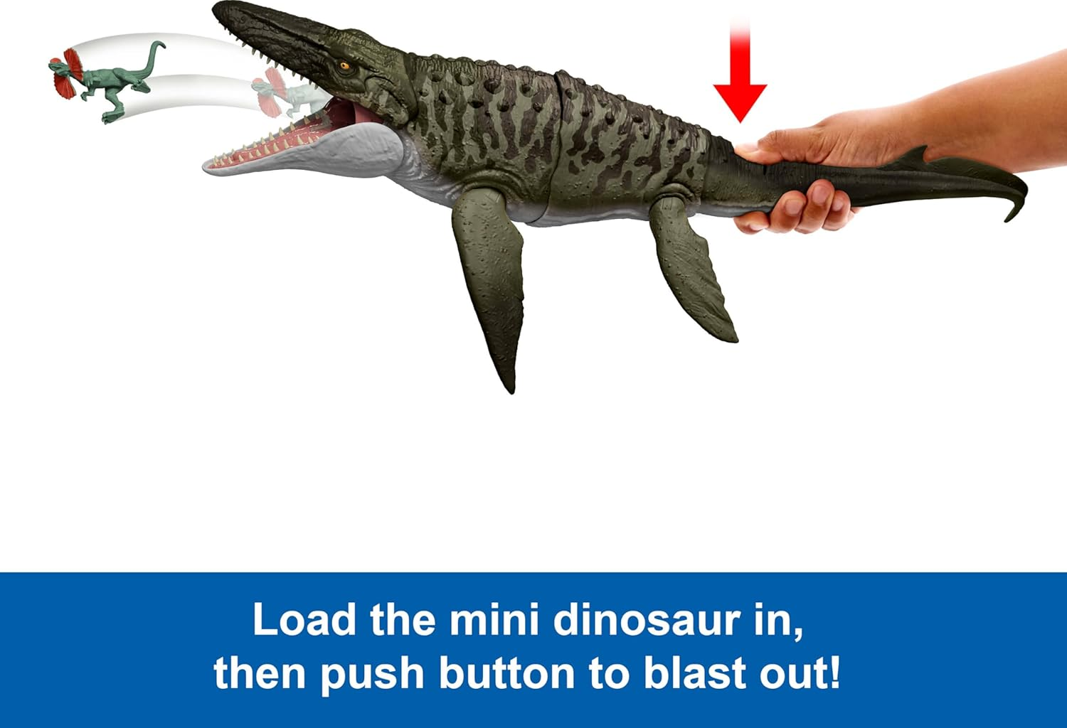 Jurassic World Rebirth Bite N Blast Mosasaurus Action Figure & Mini Dilophosaurus, Wide Jaw Dinosaur Toy, Movie-Accurate Posable, Digital Play image number 2