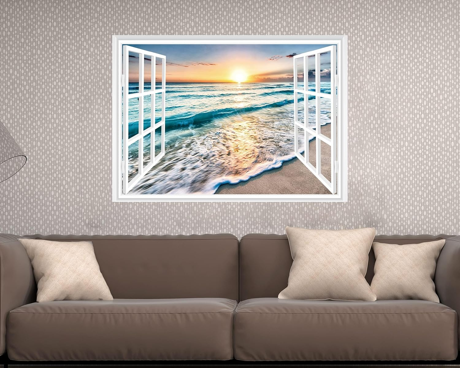 FLFK Fake Window Wall Sticker - Sunset Beach Faux Window Wall Mural for Wall Decor, Stick and Peel Wall Decals, 48"X32", Set of 2 Sheets image number 6