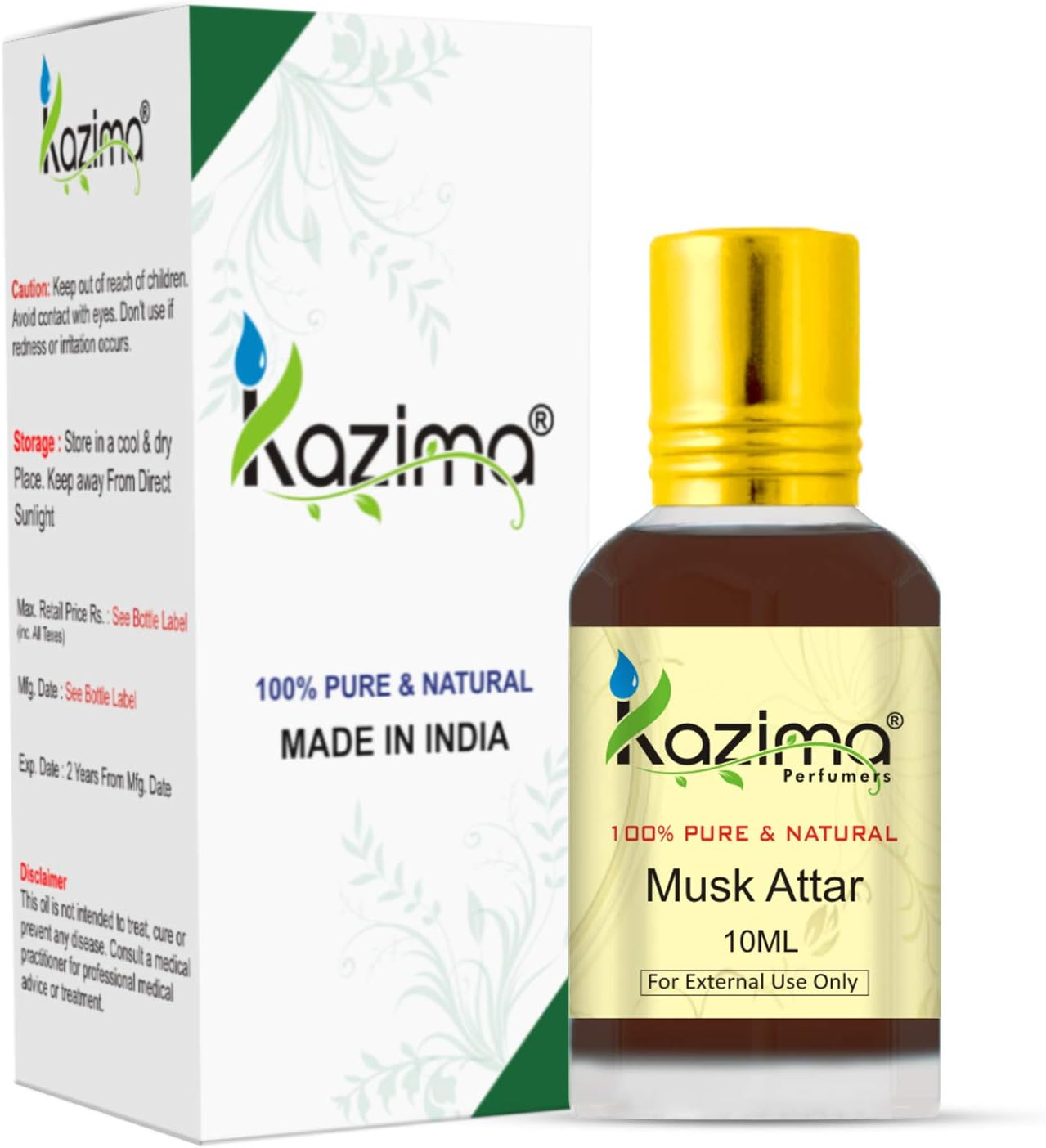 KAZIMA Musk Attar Perfume for Unisex - Pure Natural Undiluted (Non-Alcoholic) (10Ml)