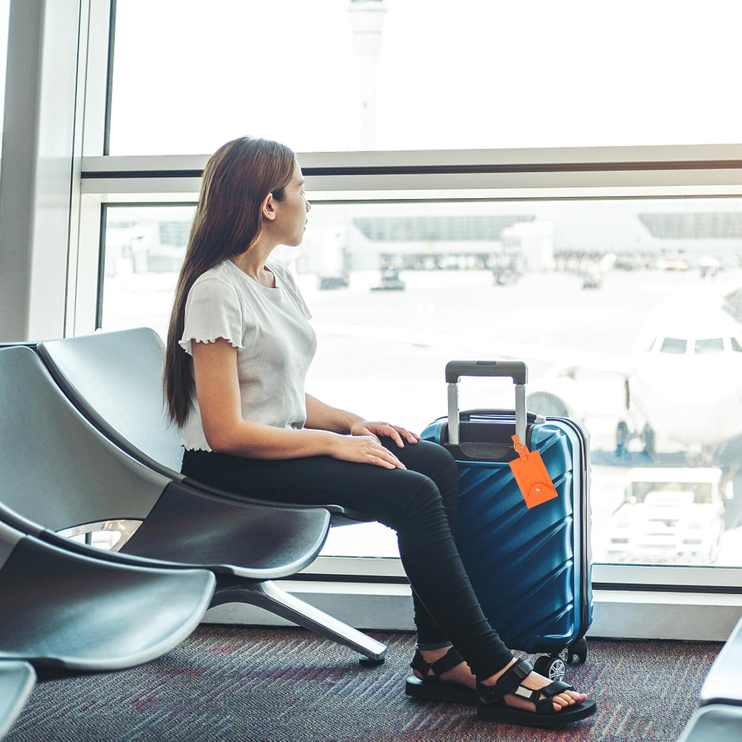 HIAKDOFT 2Pcs Travel Luggage Tags with Pu Leather, Baggage Id Labels for Suitcases, Portable Suitcase Identifiers with Hanging Loop, Black and Orange for Travel Use image number 5