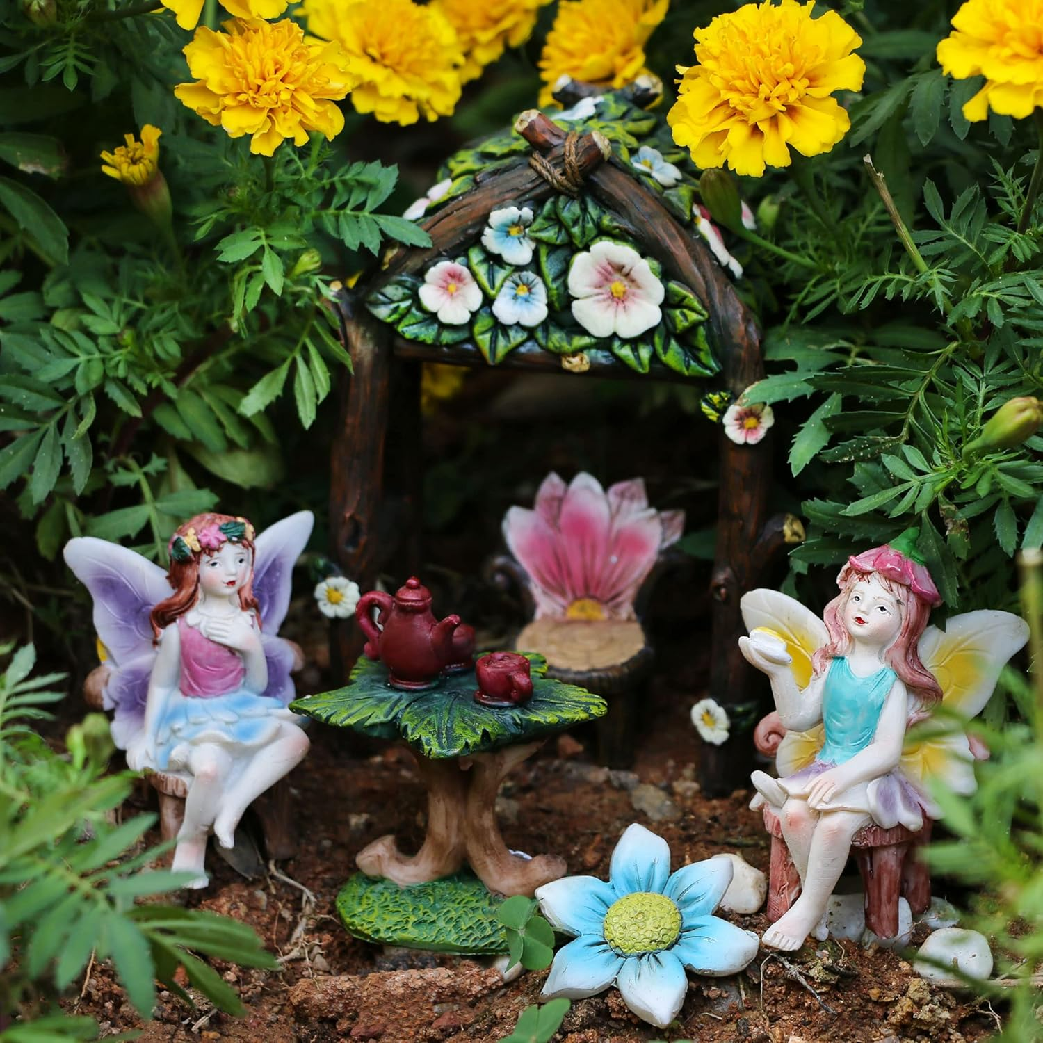 Miniature Fairy Garden Fairies - Fairy Houses Accessories Mini Village Patio Indoor Outdoor Garden Set Kit Decor Flower Succulent Garden for Kids Girl Boy Birthday Gifts Cake Topper Decorations image number 2