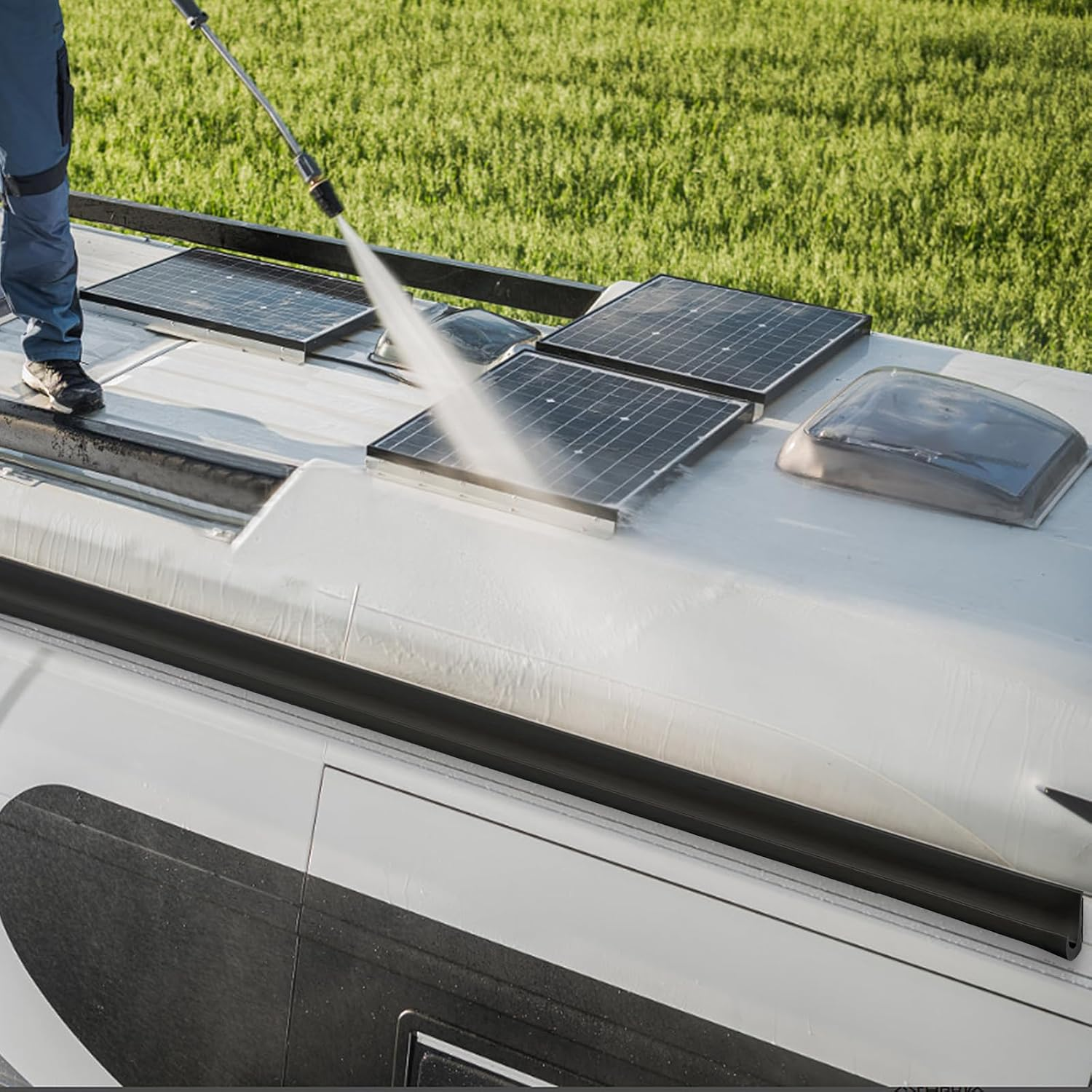 RV Rain Gutter, PVC Rain Gutter Self Adhesive, J Shape RV Rain Gutter for Motorhome Rain Gutter, Plastic Rain Gutters, Roof Rain Diversion Strip for Truck, RV, Boat, Van, Door, Car (Black, 10M) image number 6