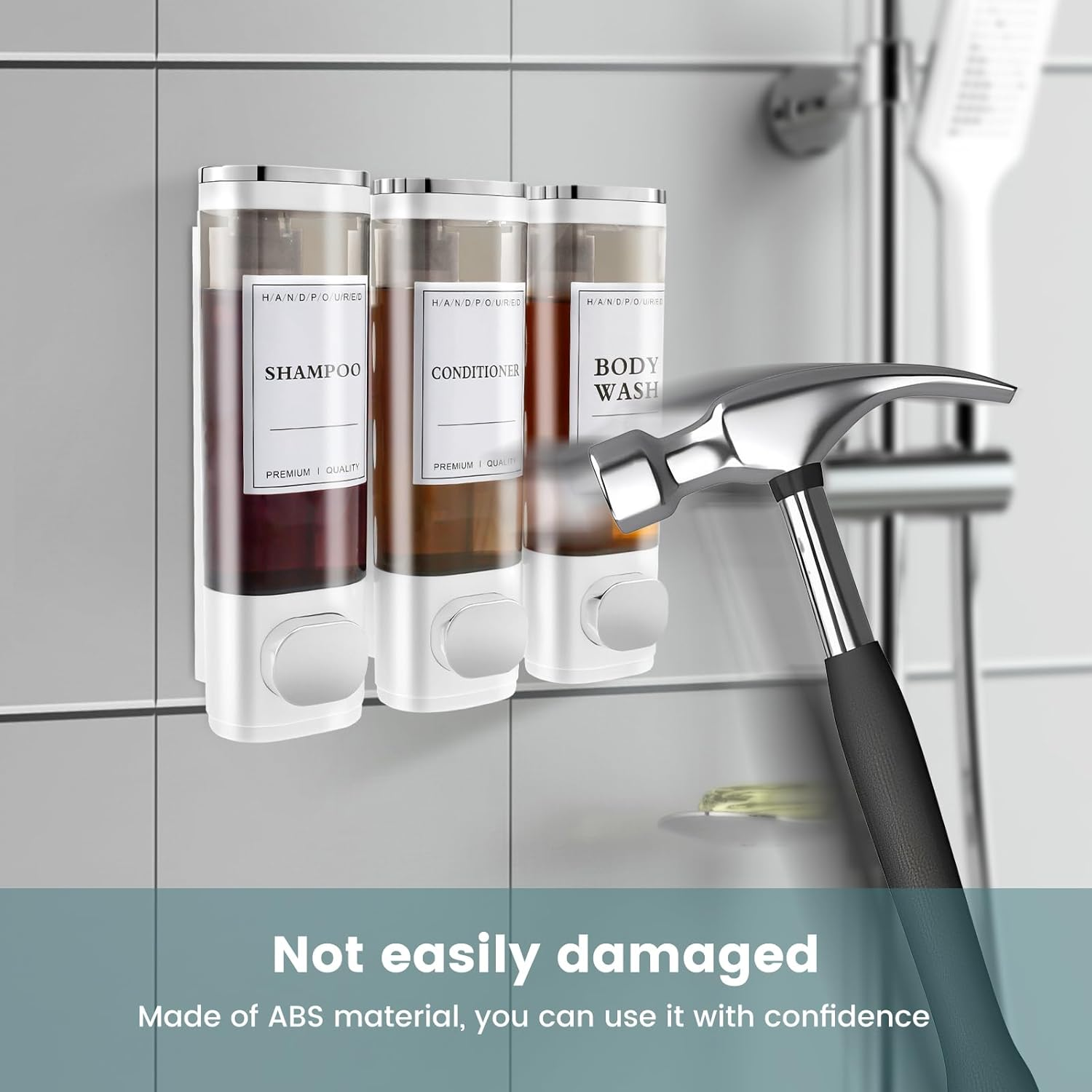 Fwqofvk 3 in 1 Shower Soap Dispenser 3 Chamber Bathroom Shower Dispensers No Drill Shampoo and Conditioner Dispenser Easy to Install Versatile Shampoo Dispenser Wall Mounted for Bathroom (White) image number 1