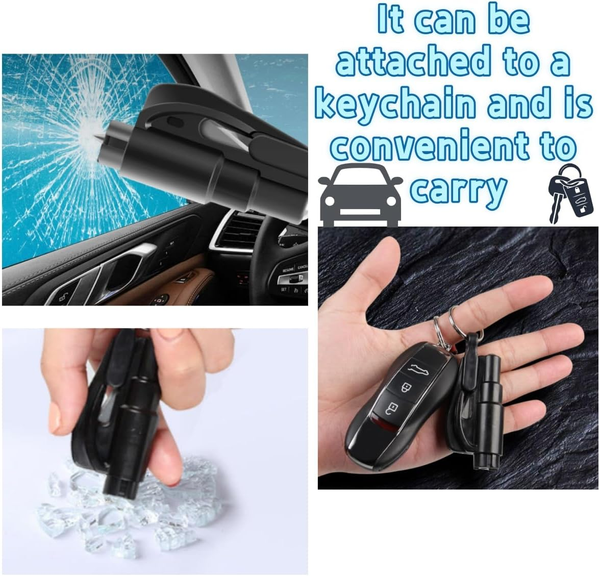 2 Pcs Car Window Breakers, Escape Tool Keychain,2-In-1 Seatbelt Cutter and Window Breaker, Mini Safety Hammer and Seatbelt Cutter for Land and Underwater image number 5