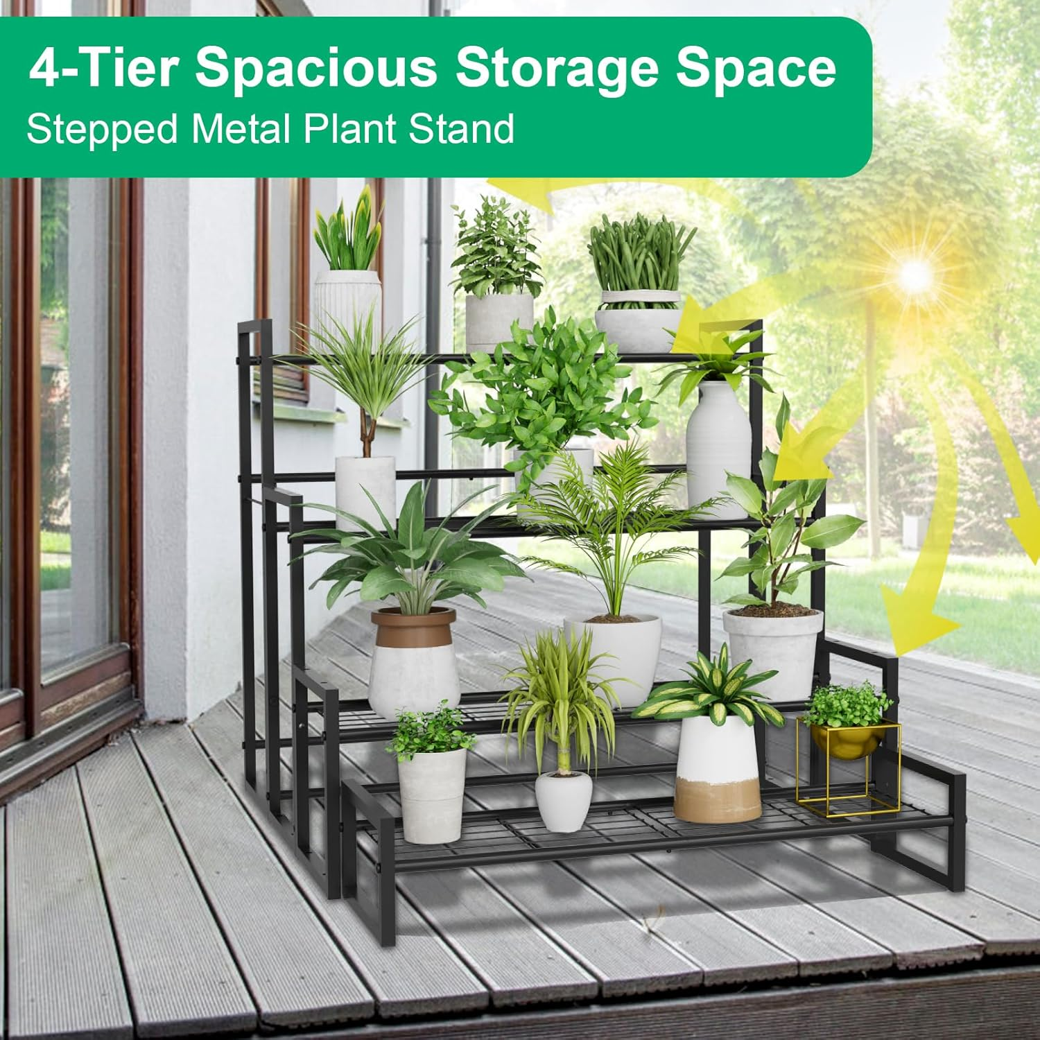 Vygrow Plant Stand, 4 Tier Stackable Tiered Plant Stand, Scalable Heavy Duty Tall Plant Shelf for Indoor Outdoor, Garden, Display Shelves, Flower Pot Holder, Black image number 6