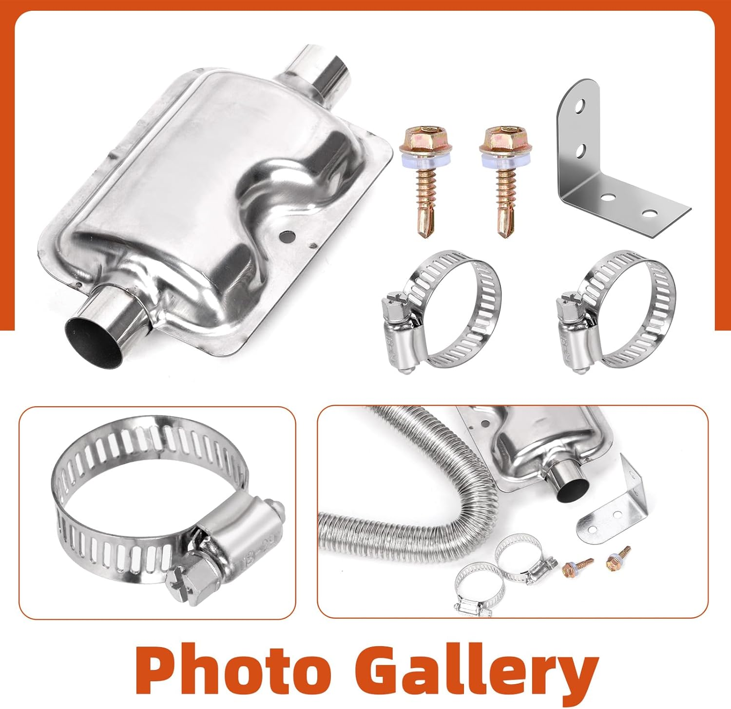 Tanstic 8Pcs Stainless Steel Diesel Heater Exhaust Pipe, Parking Air Heater Exhaust Pipe, Fuel Tank Diesel Gas Vent Hose with Muffler and Clamps (300Cm/118 Inch) image number 5