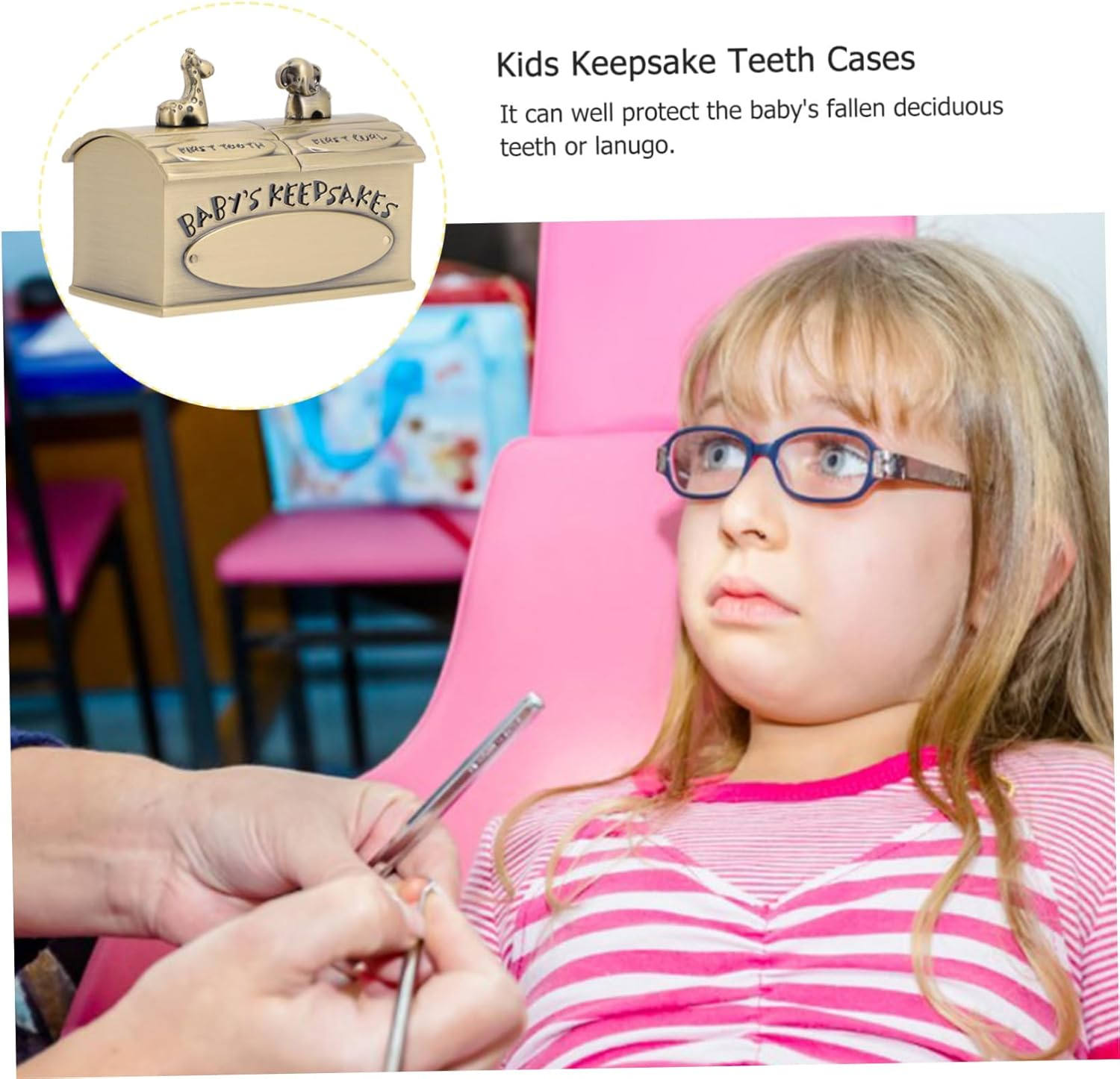 Retro Style Metal Teeth Case Animal Patterns Keepsake Box for Boys Girls image number 4