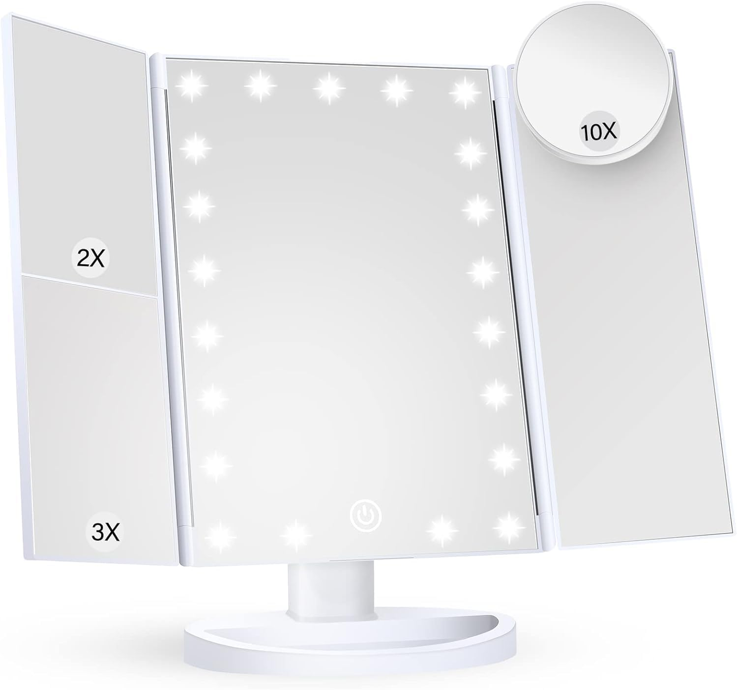 Vanity Mirror with Lights - 2X, 3X, 10X Magnification, Touch Control, Trifold, Dual Power, Portable LED - Women'S Gift (White) image number 5