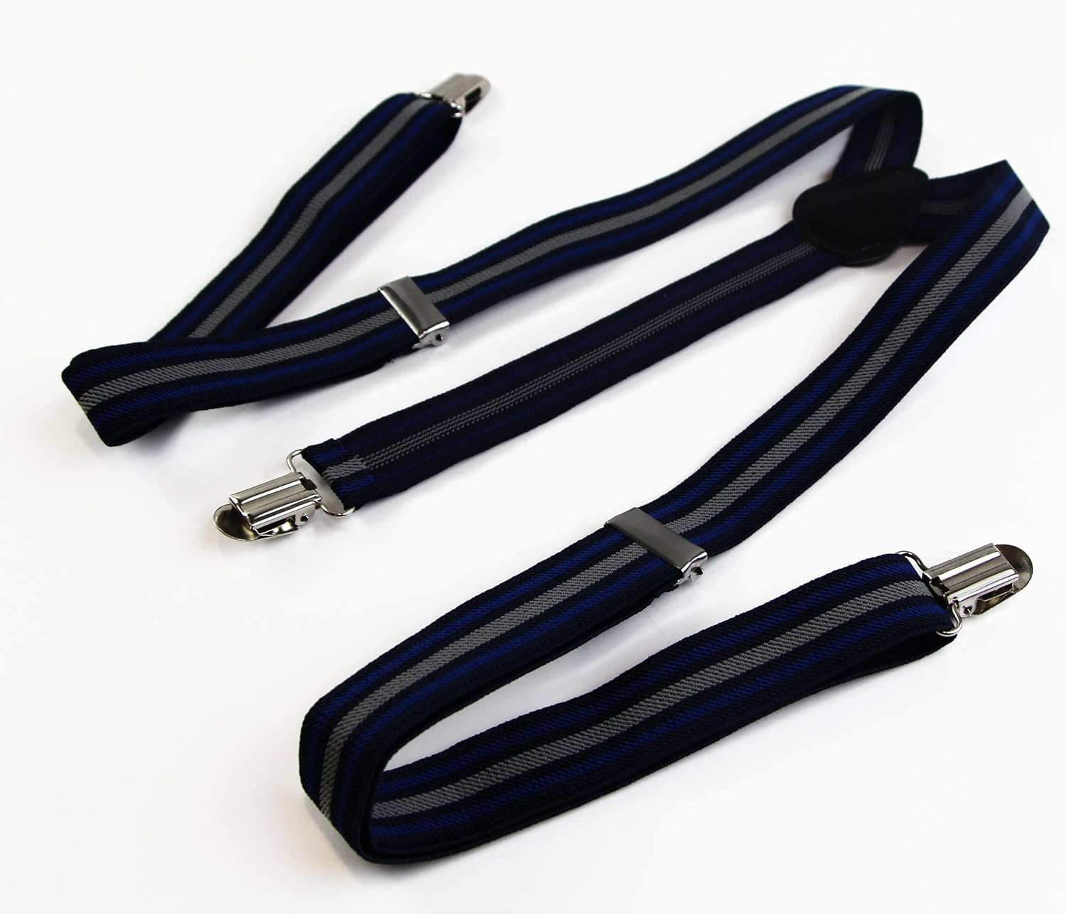 Mens Adjustable Black, Navy & Grey Striped Patterned Suspenders Navy, Black, Grey, Blue image number 1