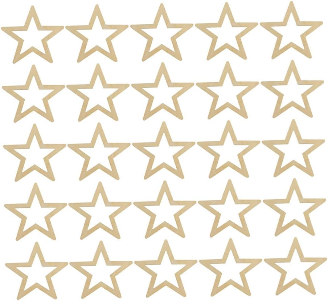 Wooden Stars Unfinished Hollow Natural Wood Slices DIY Craft Project Cutout Embellishments Wooden Hollow Star Crafts Accessories 50Mm 25PCS Home image number 4