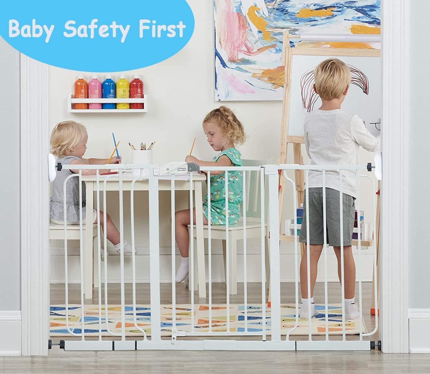 Mumoo Bear Baby Gate Wall Protector Wall Saver for Pressure Mounted Gate Protect Walls/Baseboard/Stairs/Door Frame/Doorways Work on Pet & Dog Gates, No Screw Need(White, 4 Pack) image number 1