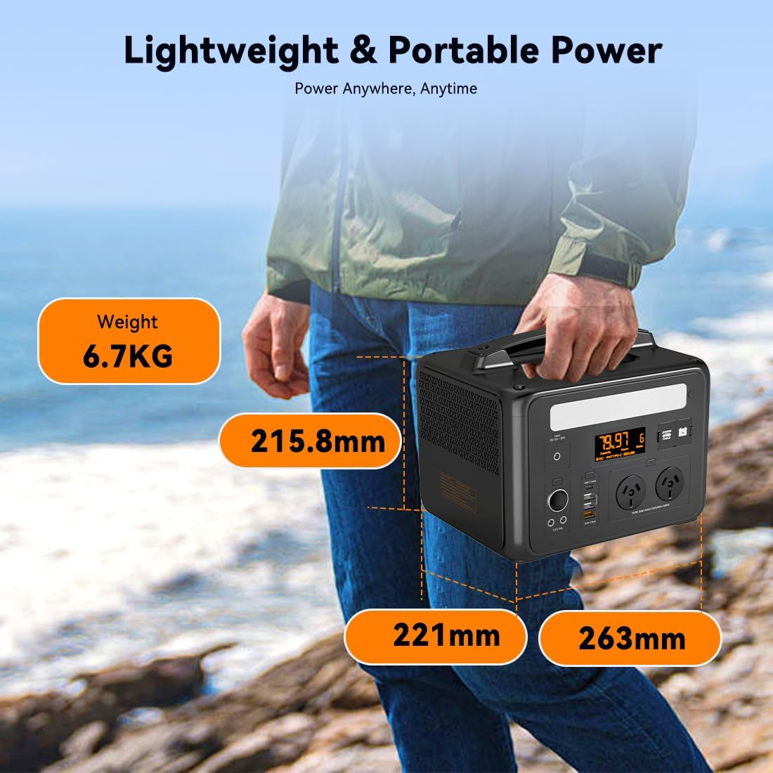 Voltx 600W Portable Power Station 307Wh Lifepo4 Solar-Ready Battery | 3 Charging Solar/Ac/Car|Usb-C PD Output | UPS Backup LCD Display | Camping, Home, RV, Emergencies