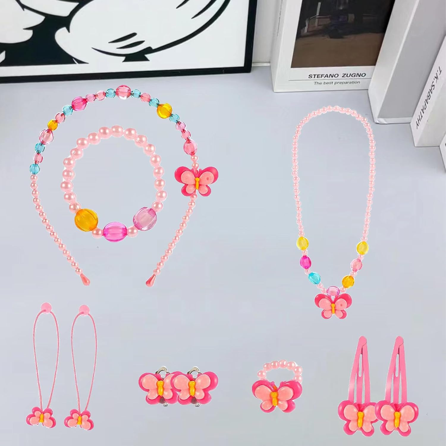 Children'S Jewelry Little Girl Plush Handbag Necklace Bracelet Ring Hair Clip Set, Princess Party Clothing Jewelry Party Favorite Dressing Pretend Game Gift