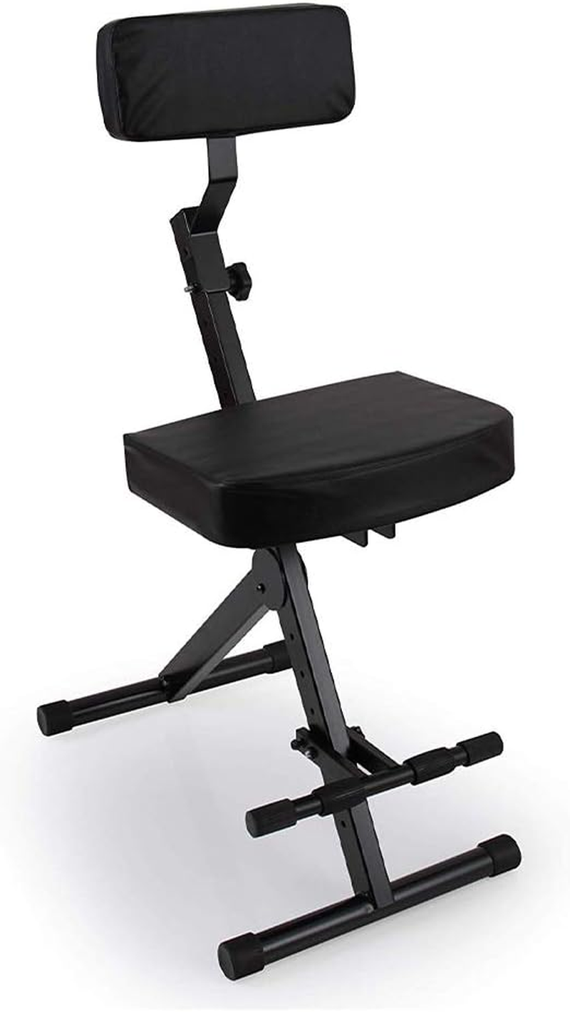 Portable Adjustable Musician Performer Stool - Folding Musicians Performance Chair, Drum Guitarist Keyboard Throne W/ Adjustable Padded Cushion Seat and Back, Foot Rest - Pyle PKST70 image number 1