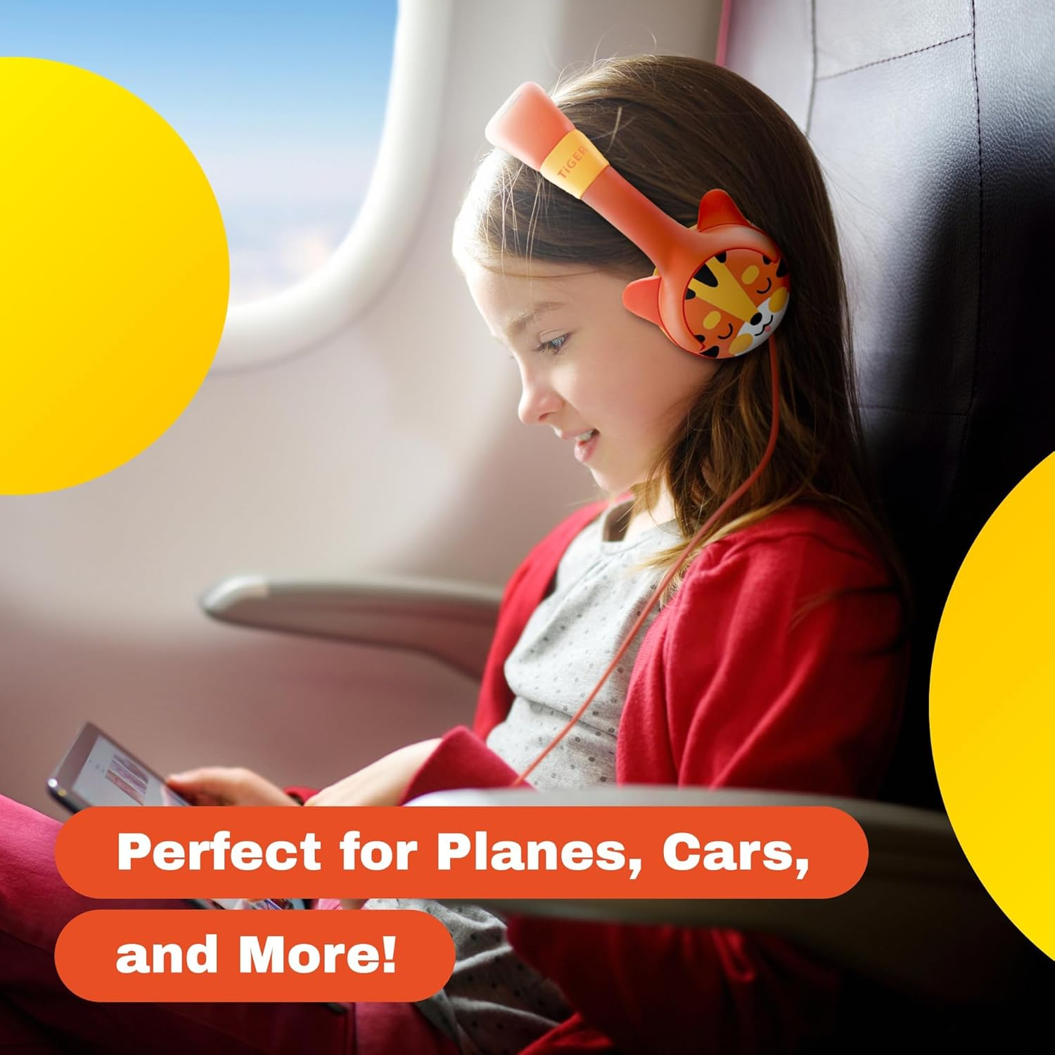 Kidrox Tiger-Ear Kids Headphones - Wired, on Ear, Orange, Volume Limited to 85Db, Adjustable Headband, Tangle Free Cable, Childrens Earphones image number 5