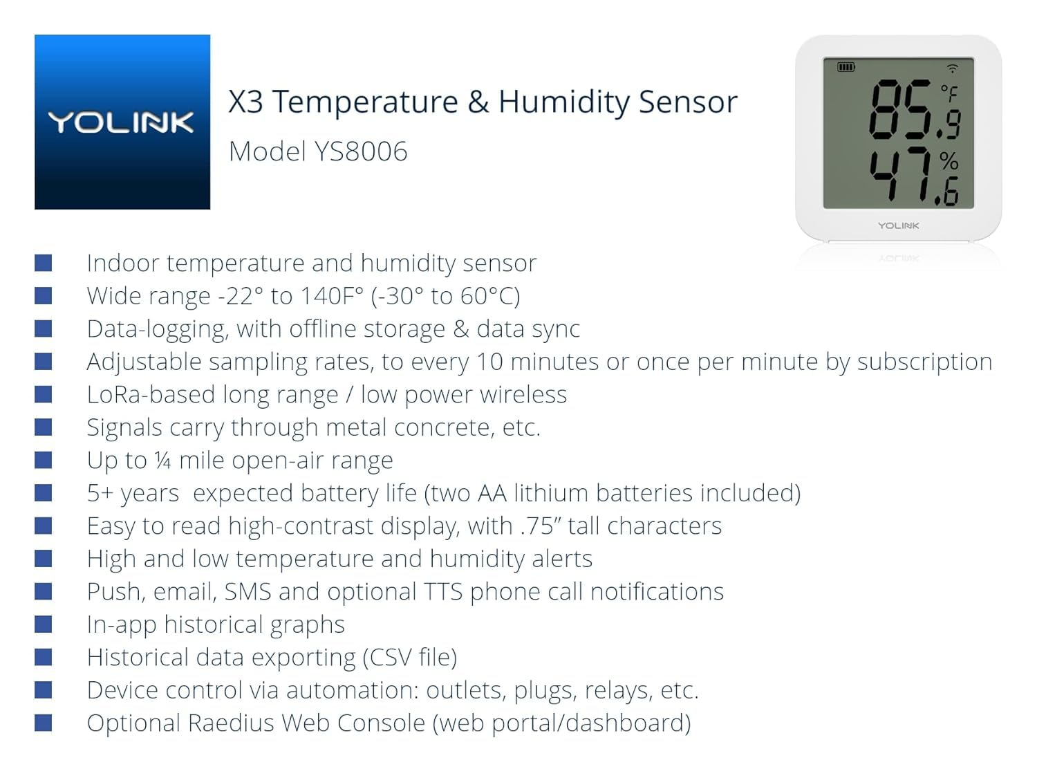 Yolink X3 Temperature & Humidity Sensor, Supports App Real-Time Data Refresh, Alexa, IFTTT, Home Assistant Integration - Yolink Hub Required image number 5