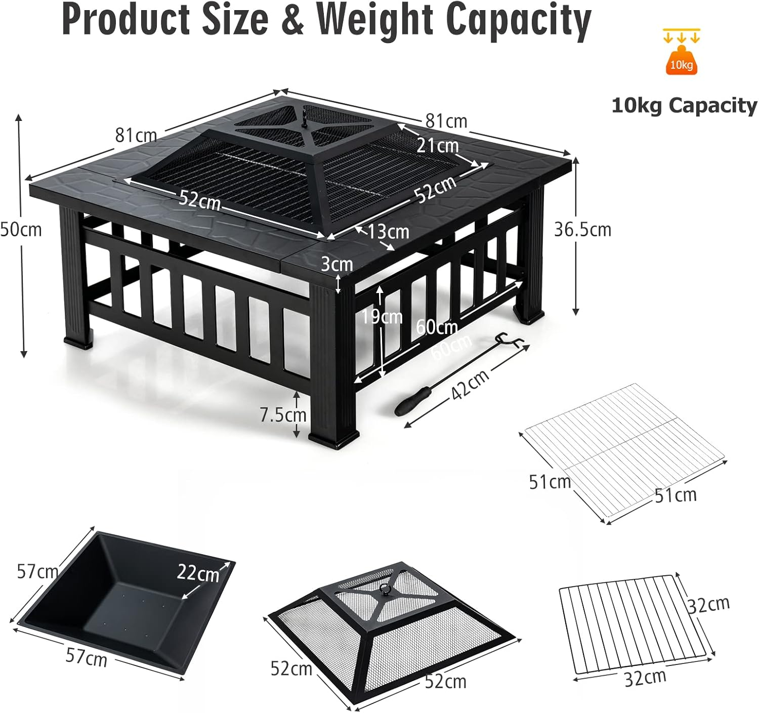 Costway 32&rdquo; 3-In-1 Fire Pit, Outdoor Kitchen Charcoal BBQ Table Grill, Square Stove Bonfire Wood Burning Fireplace W/Spark Screen Cover&Poker, Patio Garden Camping Heater Ice Bucket image number 1